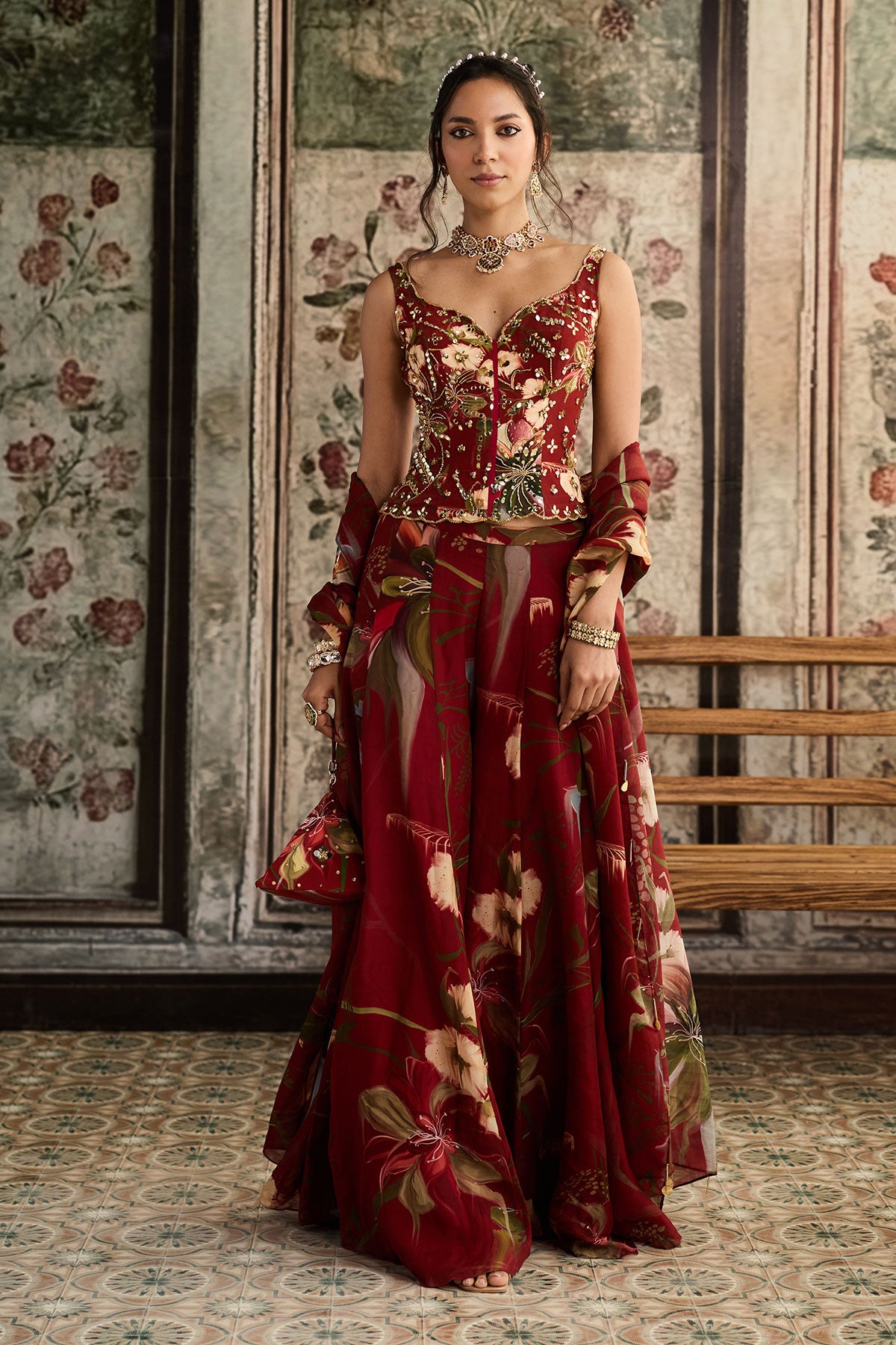 Smridhi in Red Floral Printed Co-Ord Set