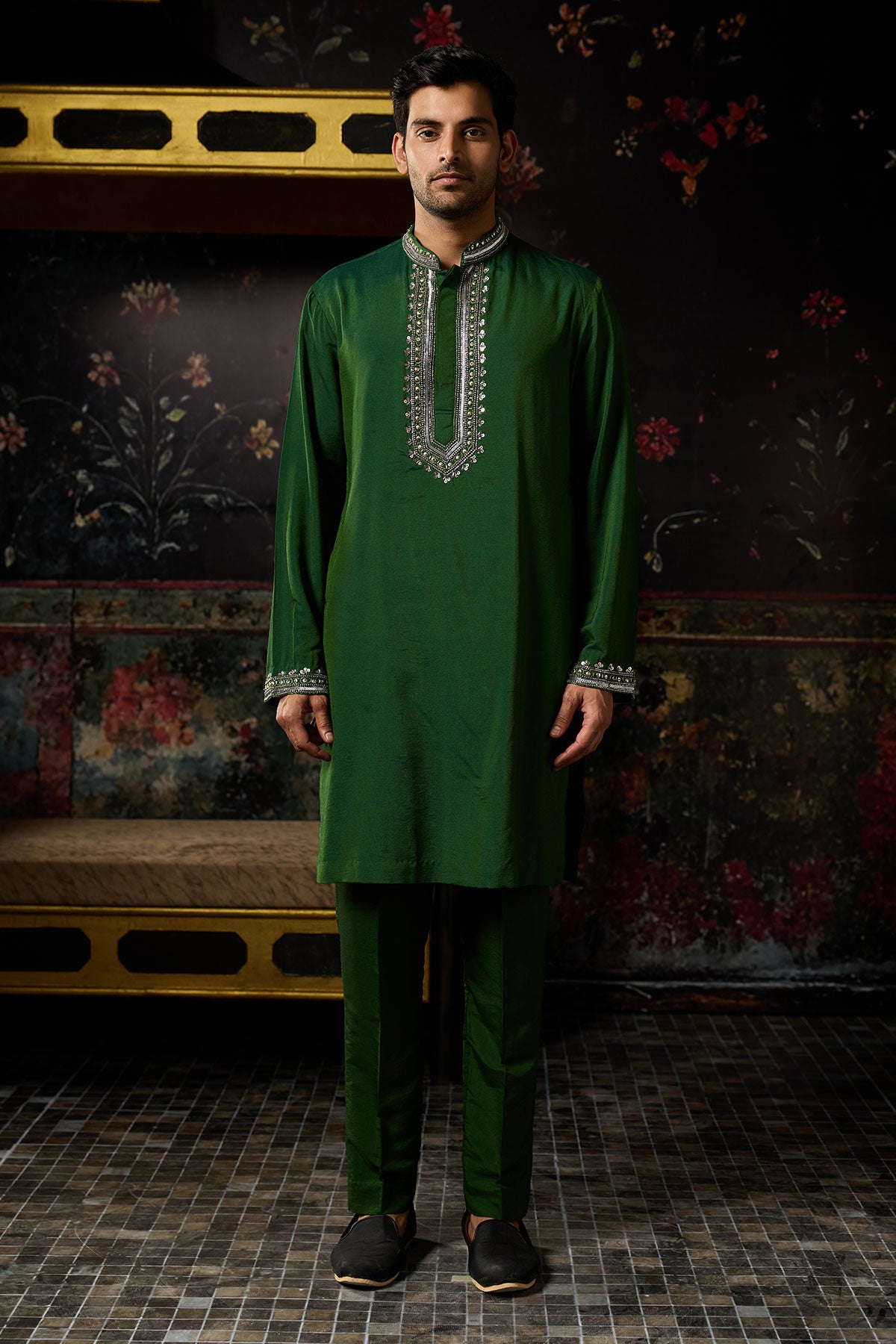 Green Embroidered Kurta & Pants