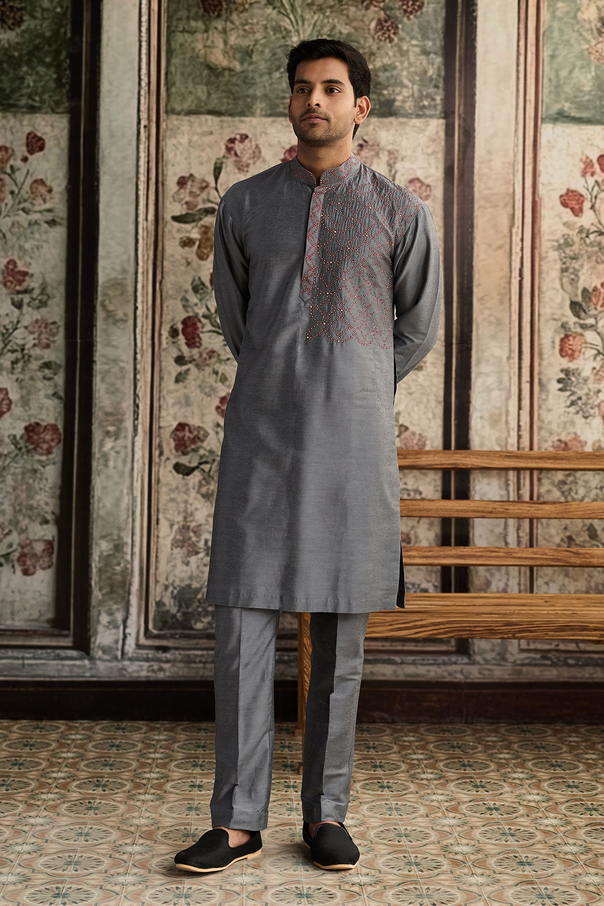 Grey Embroidered Kurta & Pants