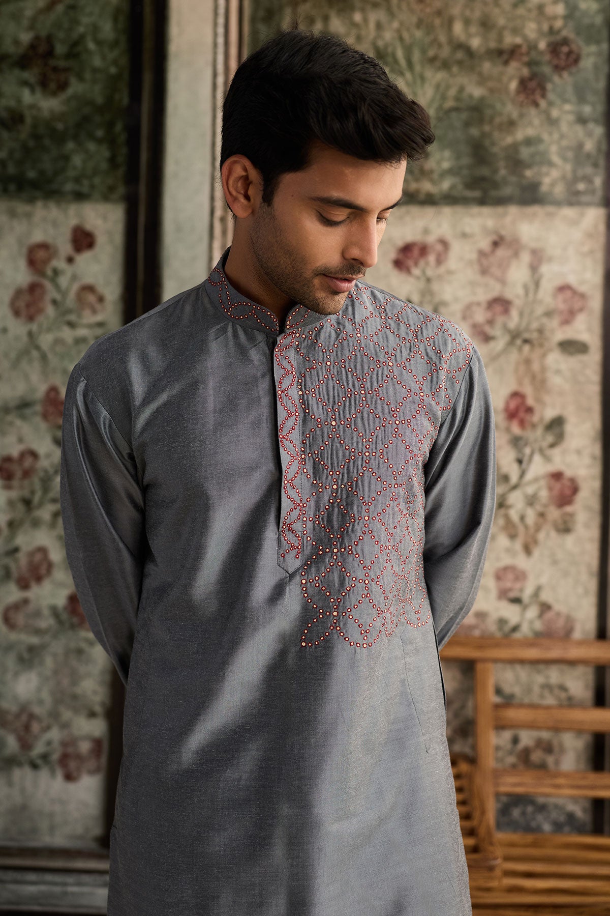 Grey Embroidered Kurta & Pants