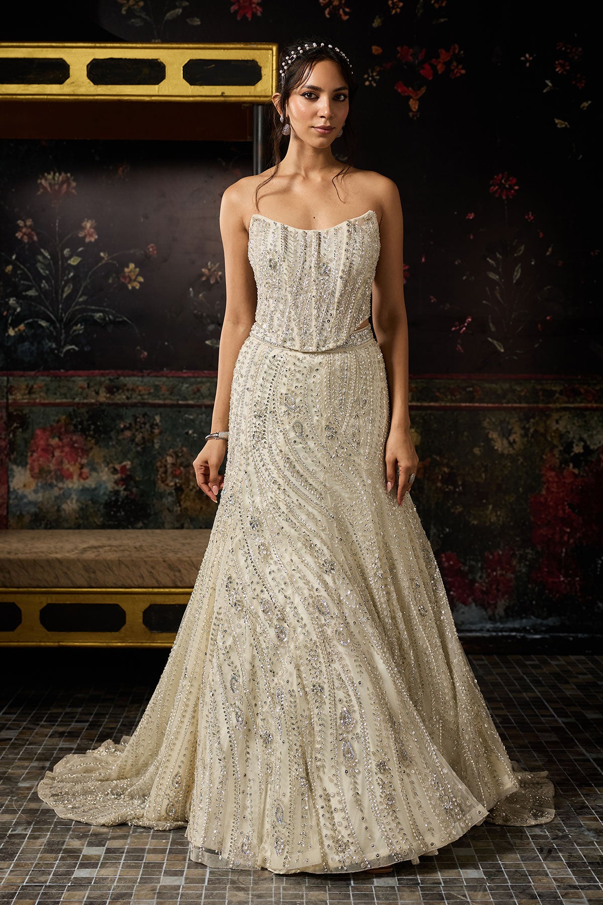 Silver Fully Embellished Mermaid Lehenga Trail Set