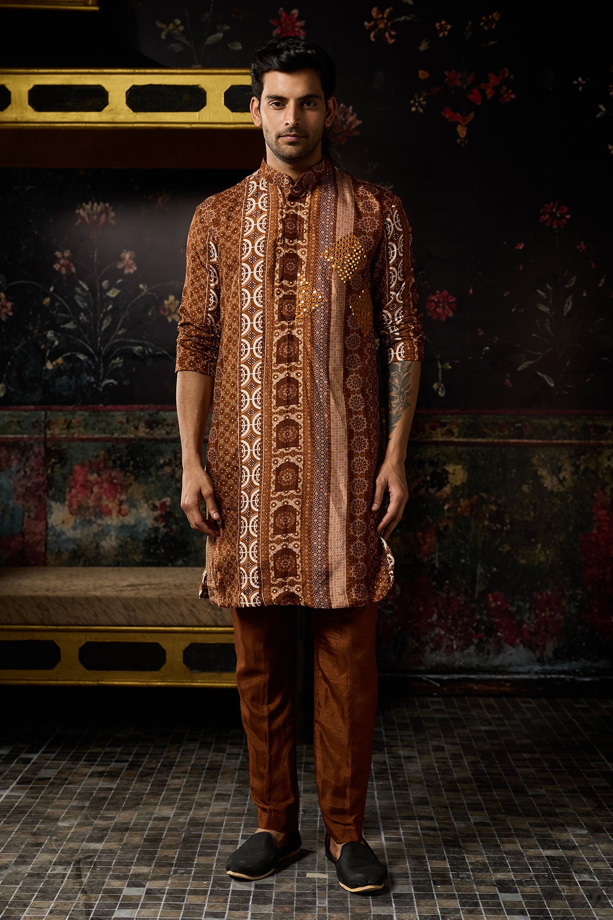 Caramel Print & Highlighted Kurta & Pants