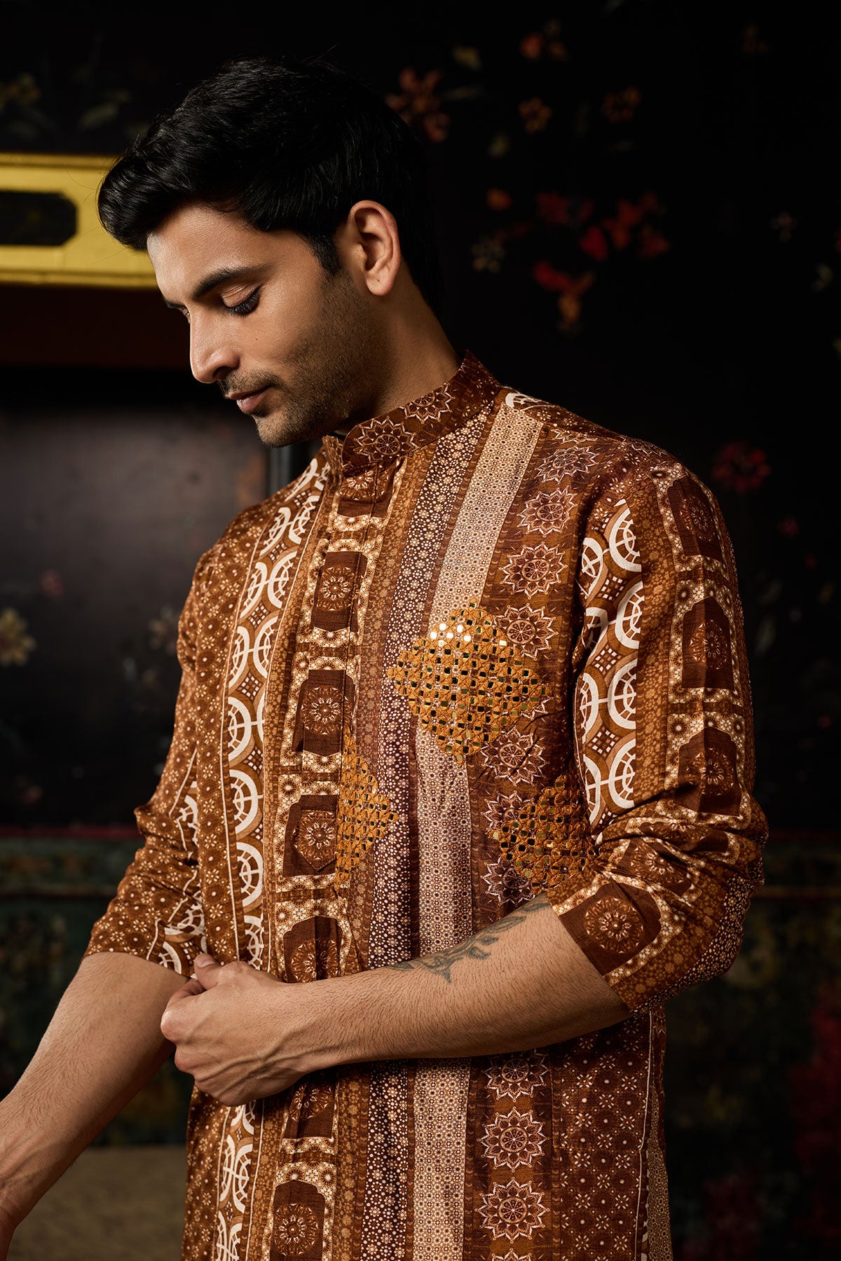 Caramel Print & Highlighted Kurta & Pants
