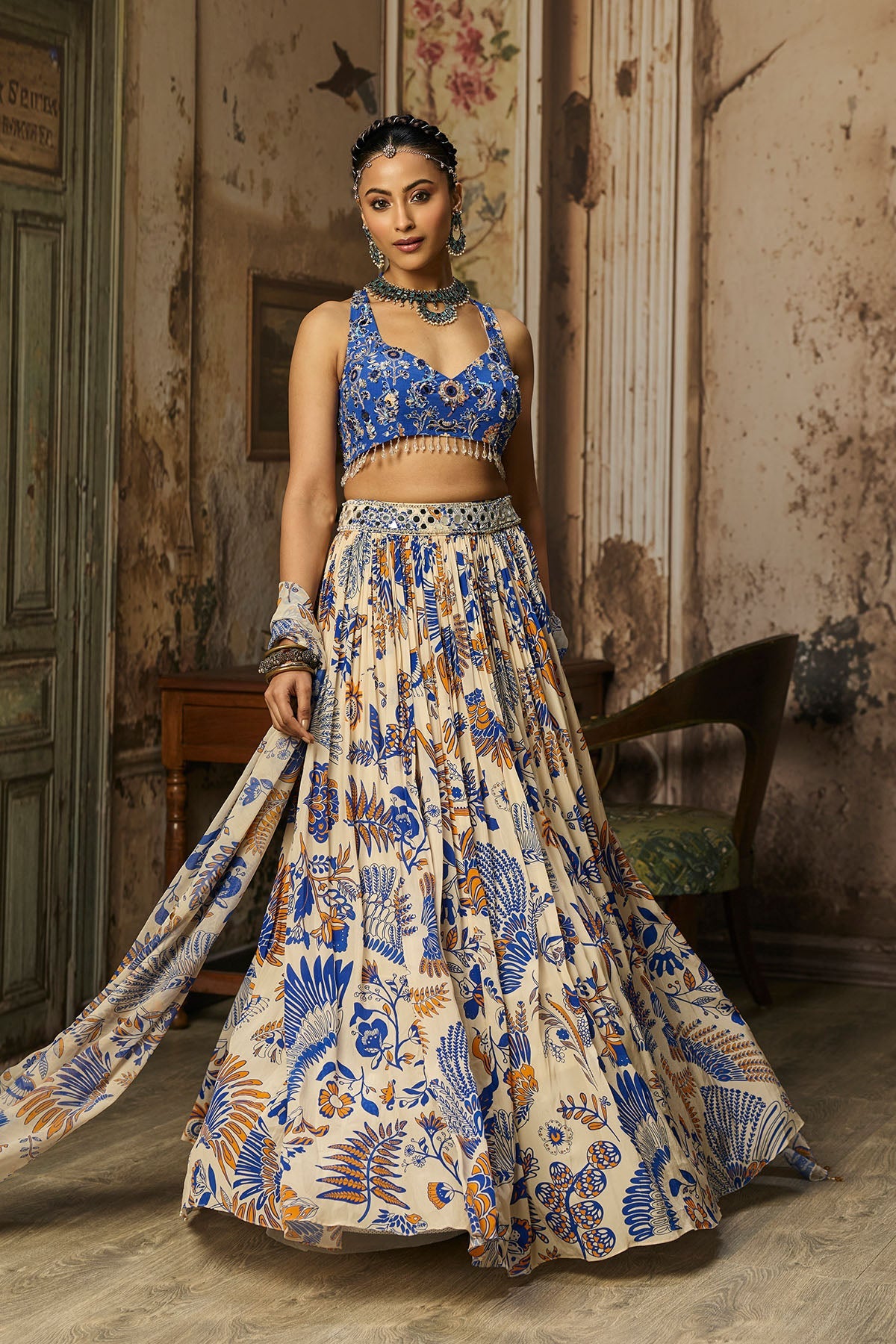 Ivory Printed And Highlighted Lehenga Set