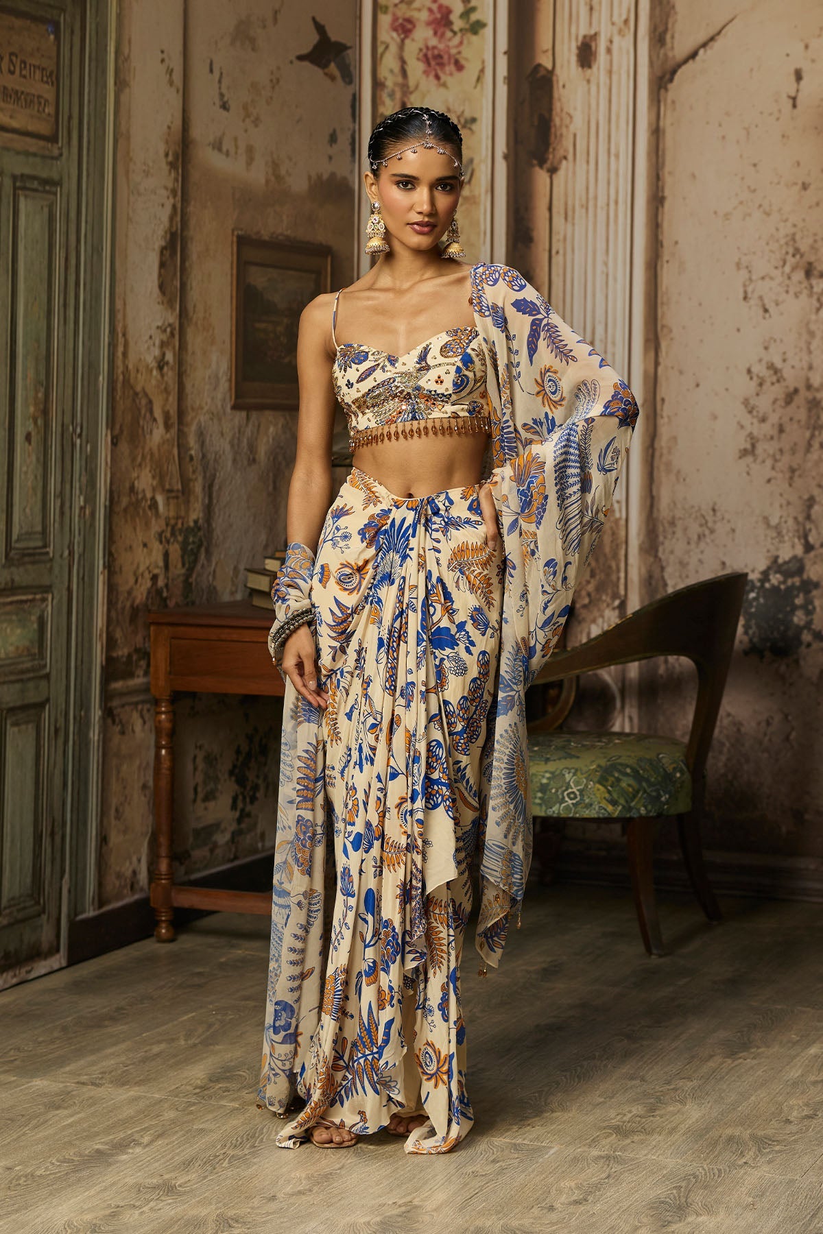 Ivory Printed And Highlighted Skirt Set