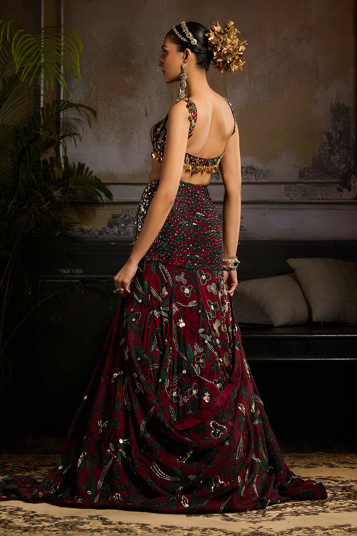 Wine Print and Highlighted Lehenga Set