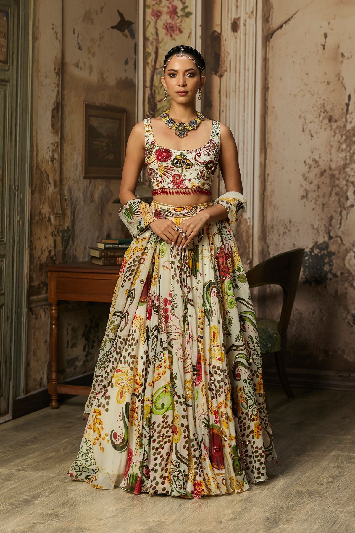 Ivory Print And Highlighted Lehenga Set