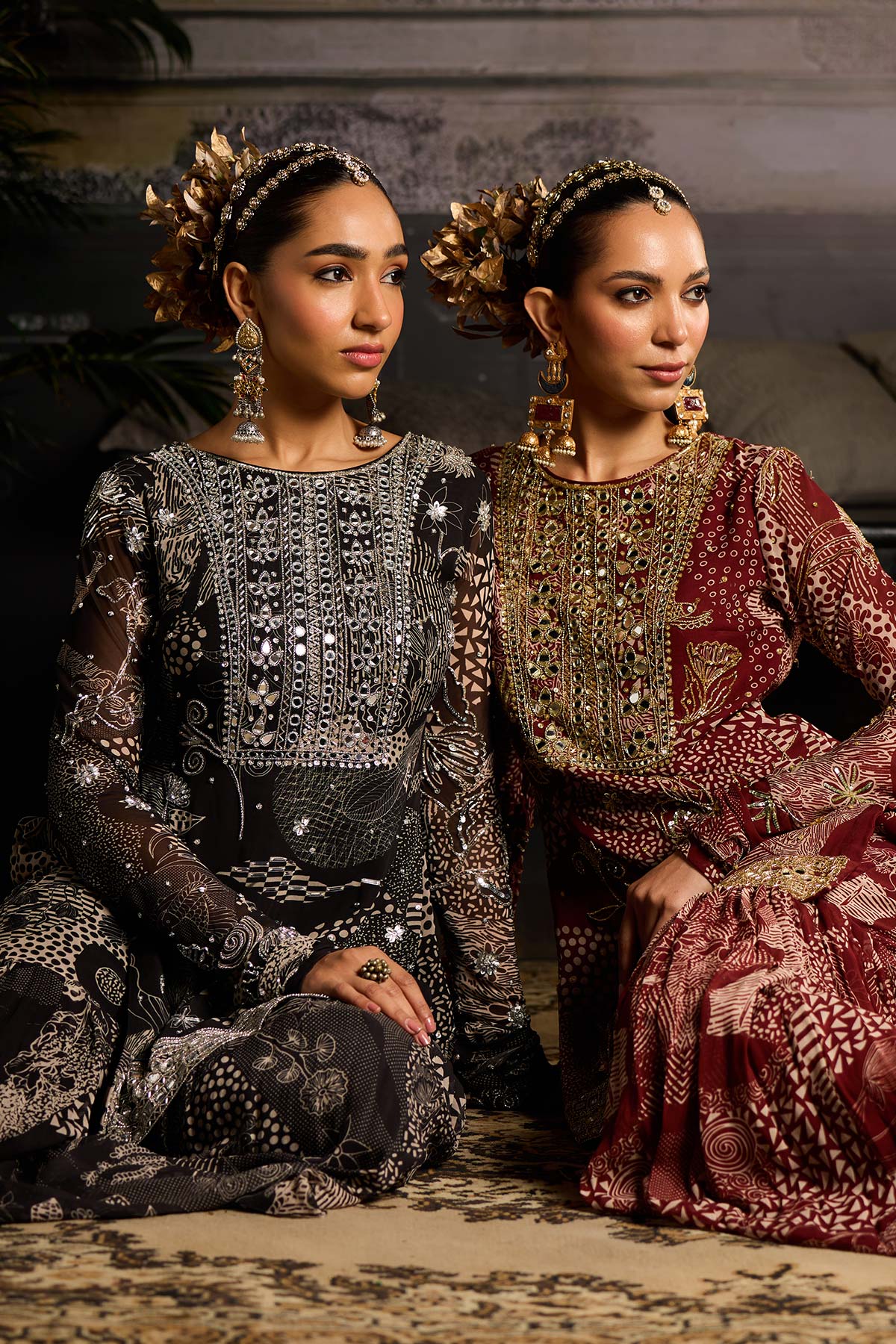 Maroon Print and Highlighted Kurti Set