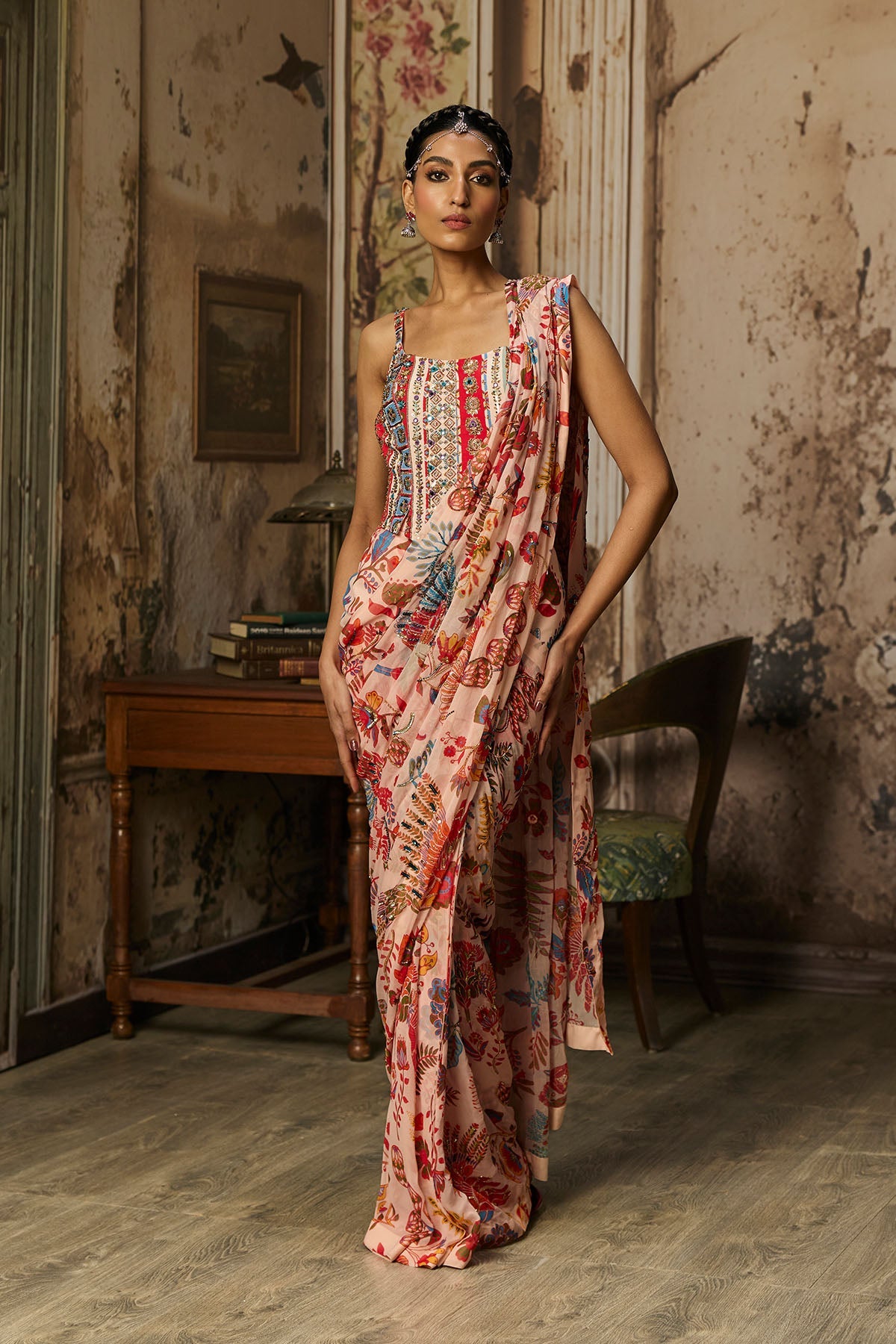 Blush Pink Printed And Highlighted Classic Saree Set