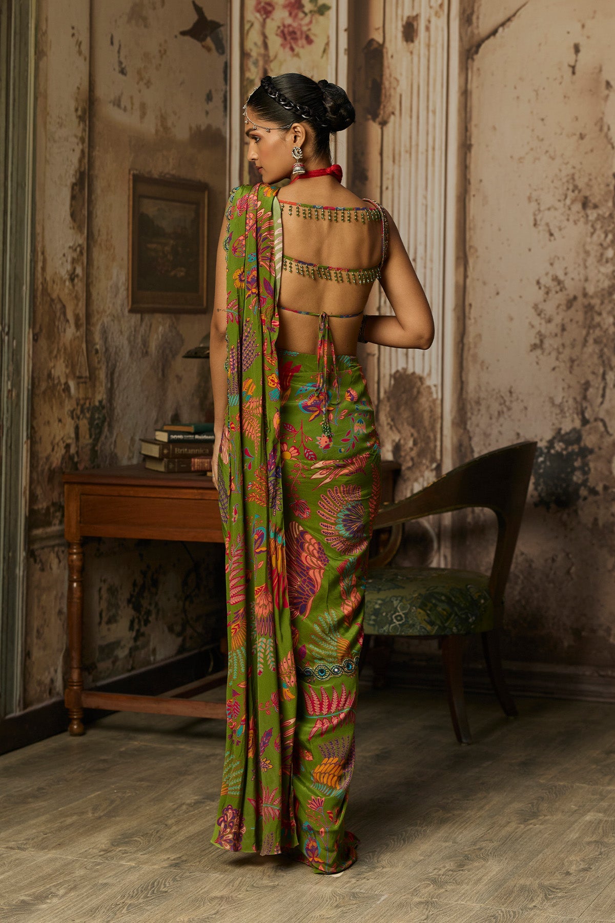 Pear Green Printed And Highlighted Dhoti Skirt Saree Set