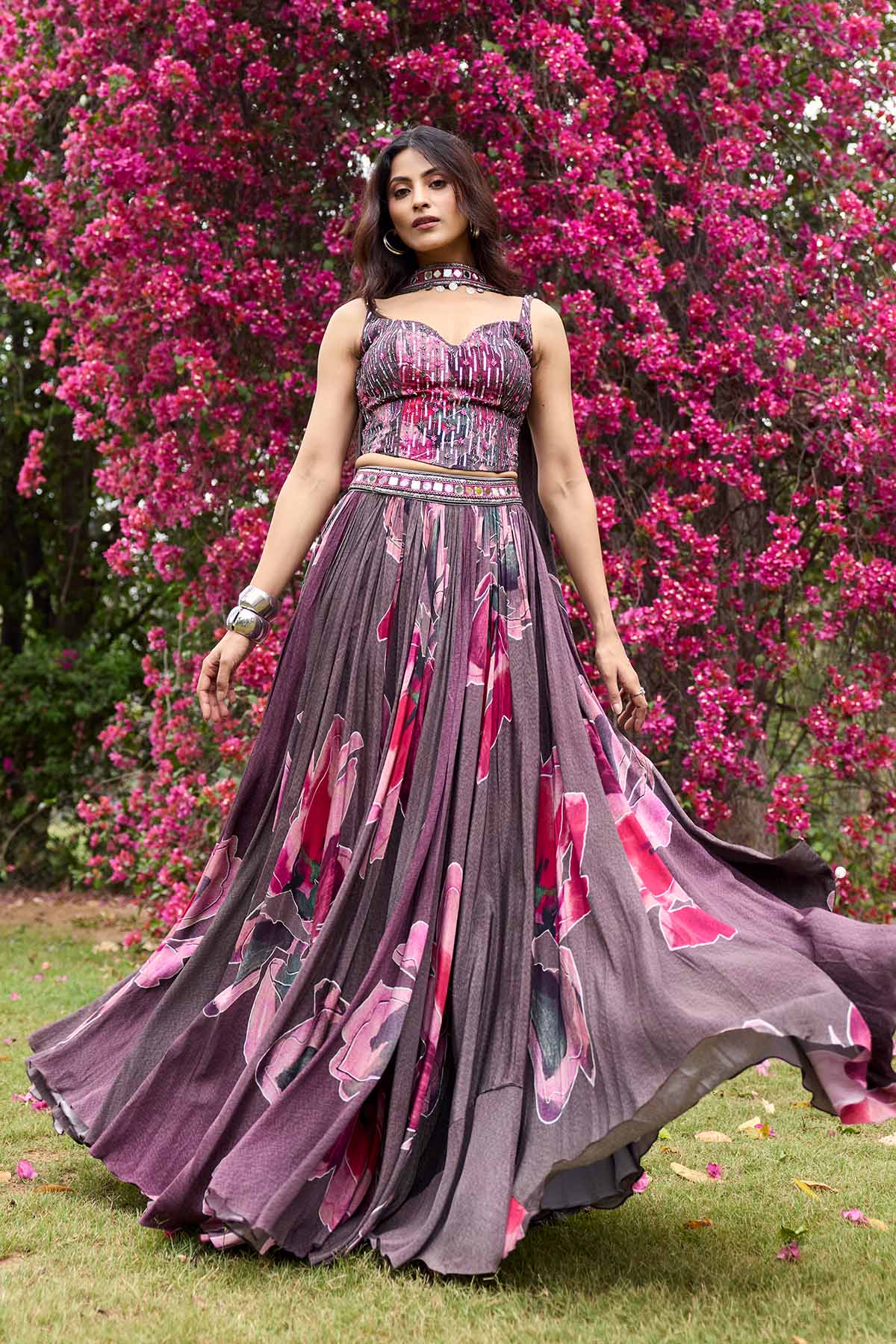 PLUMICIOUS PINK FLORAL LEHENGA SET
