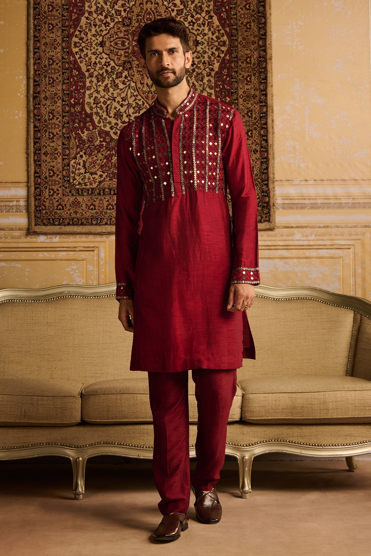 Maroon Kurta Imported Pant main image 0
