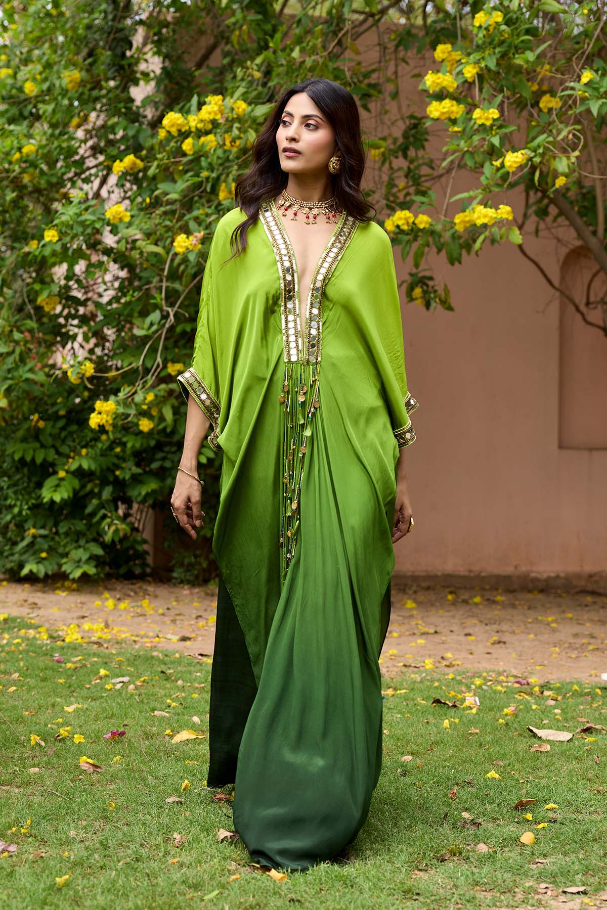 ALGAE GREEN OMBRE KAFTAN SET