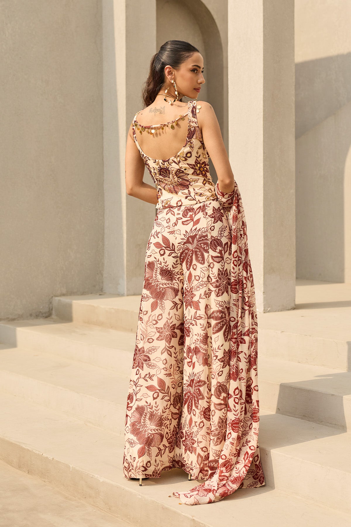 IVORY & MAROON FLORAL PRINTED CO-ORD SET