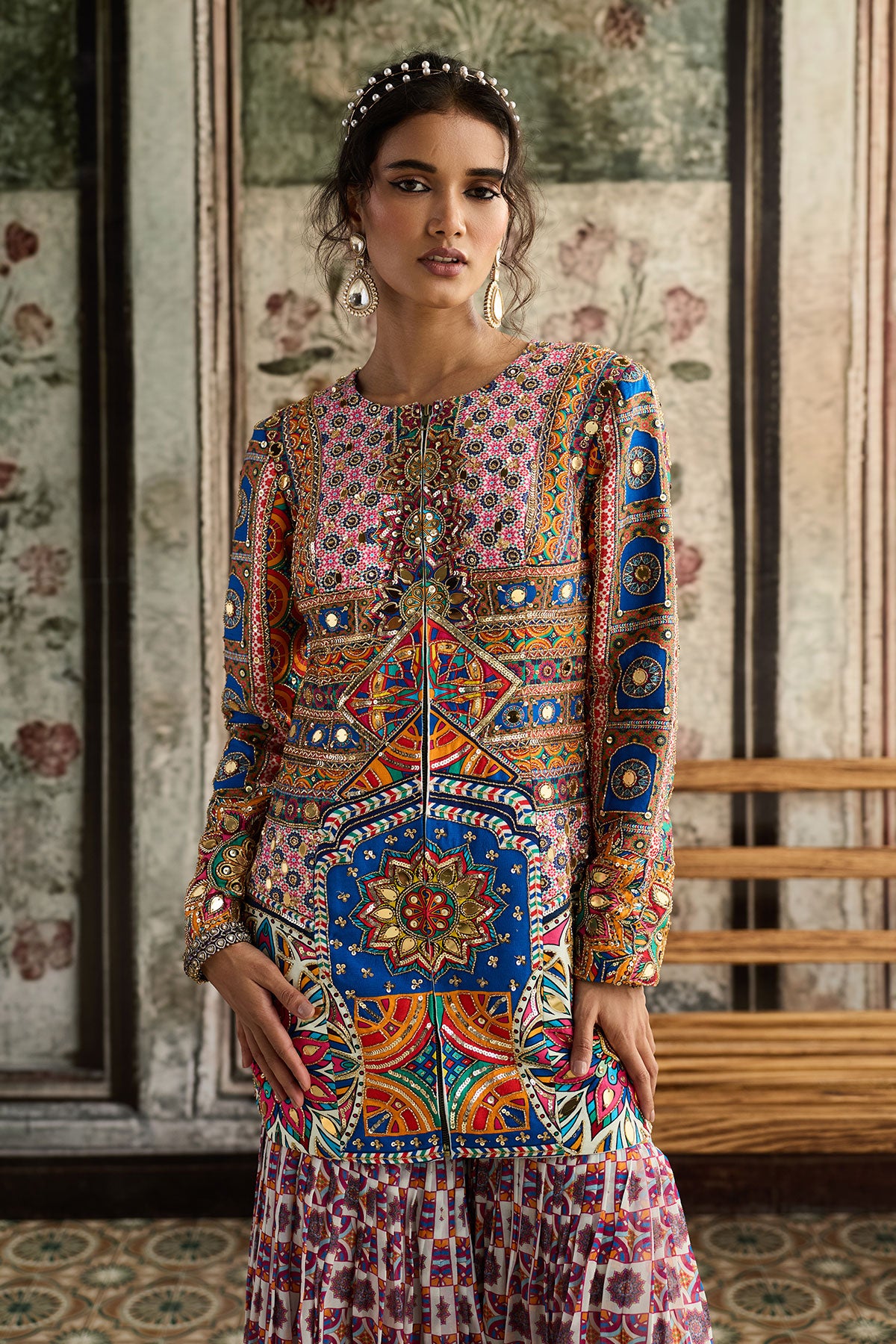 Multi-Color Print And Highlighted Jacket Set