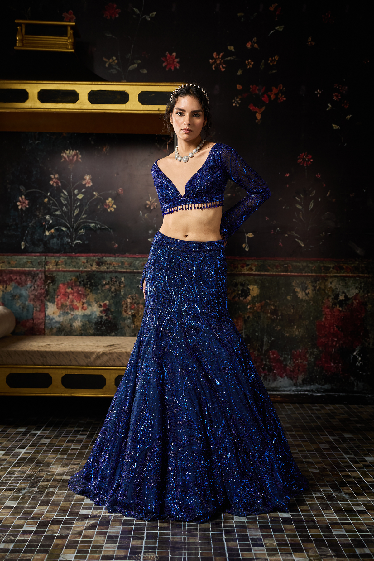Electric Blue Embellished Mermaid Skirt Set