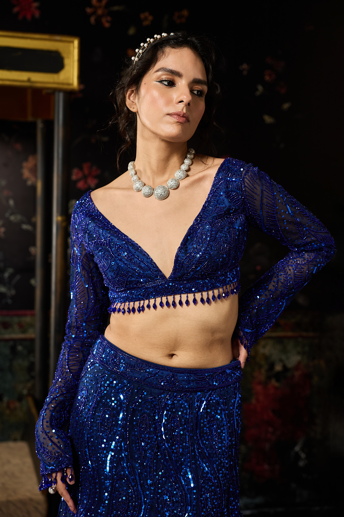 Electric Blue Embellished Mermaid Skirt Set