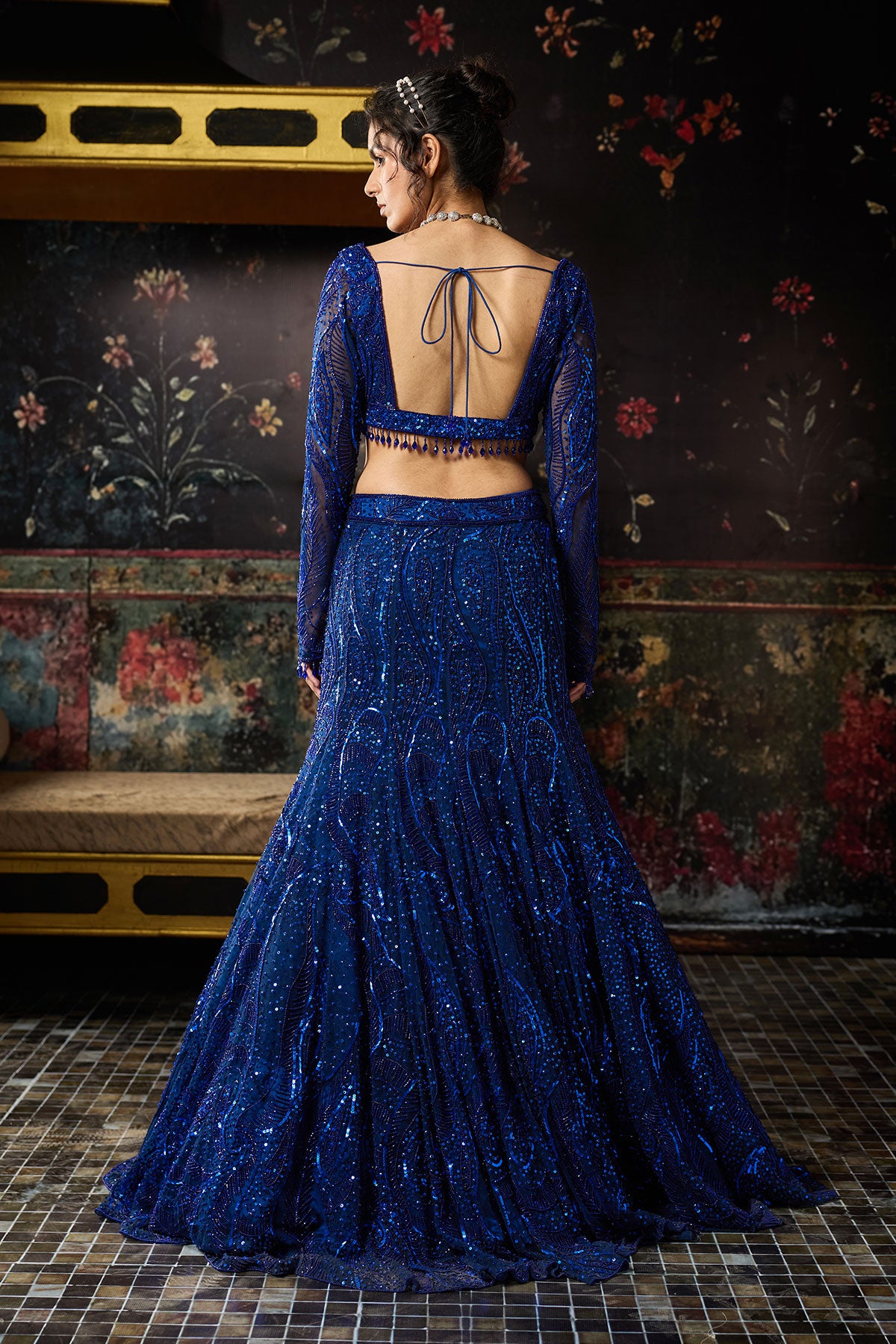 Electric Blue Embellished Mermaid Skirt Set