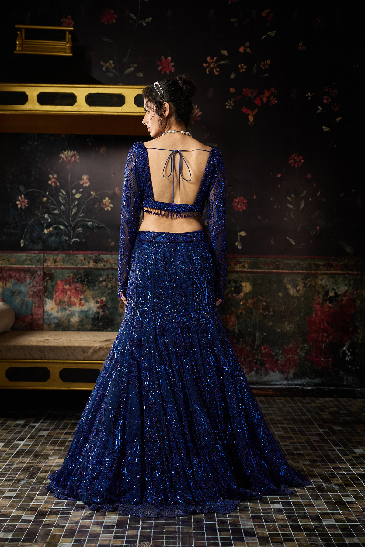 Electric Blue Embellished Mermaid Skirt Set