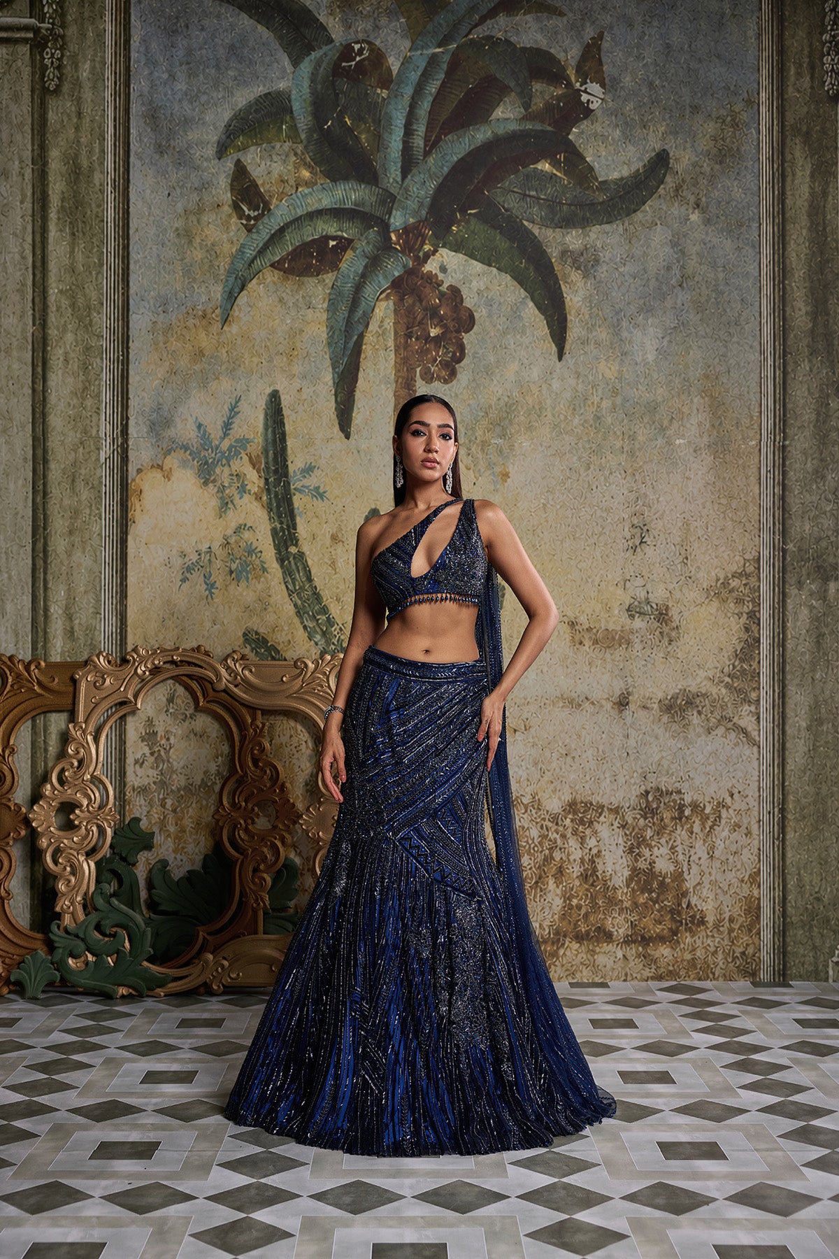 MID NIGHT BLUE EMBELLISHED MERMIAD SKIRT SET