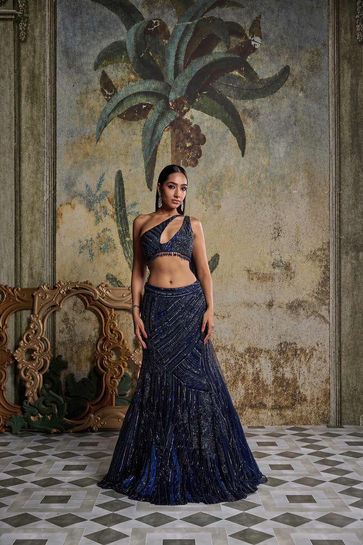 MID NIGHT BLUE EMBELLISHED MERMIAD SKIRT SET