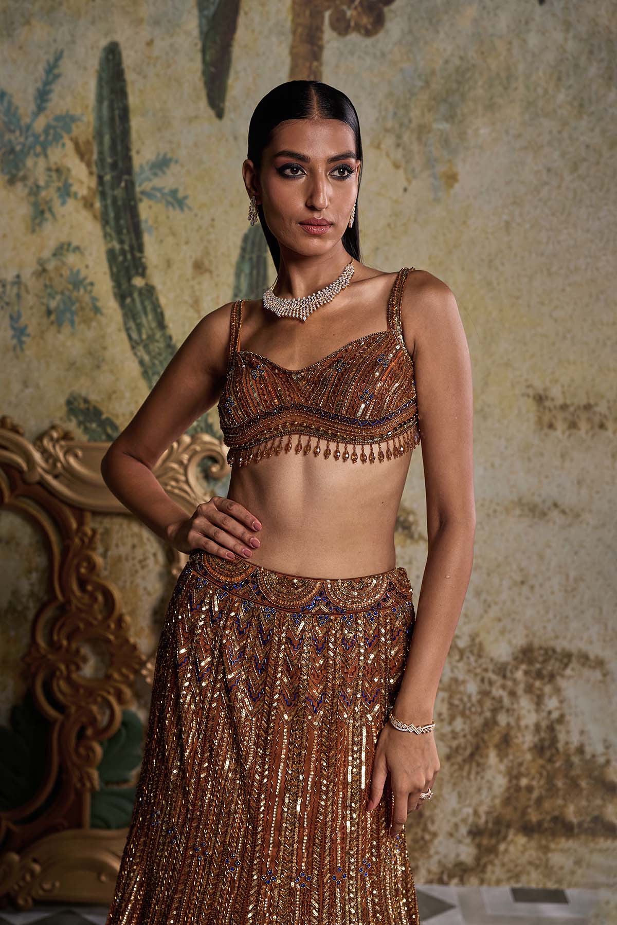 BURNT ORANGE EMBELLISHED MERMIAD SET