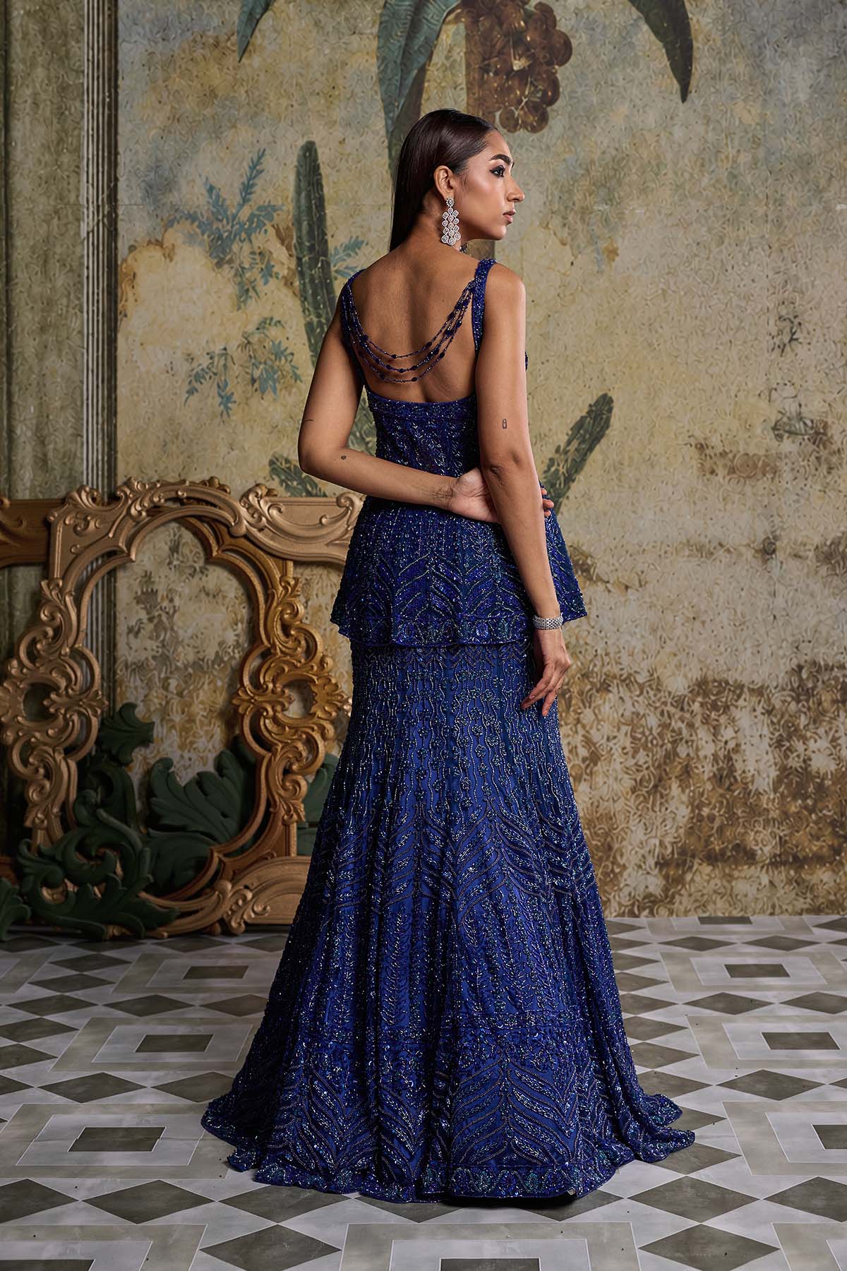 TEAL BLUE EMBELLISHED MERMAID SKIRT SET