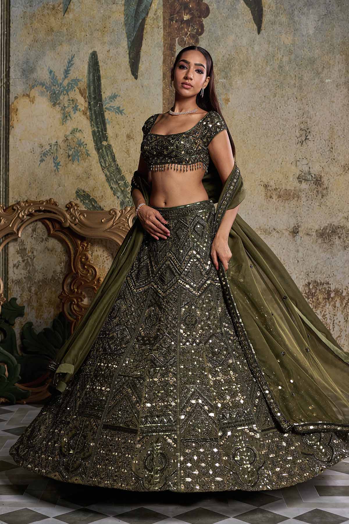 ALGAE GREEN EMBELLISHED LEHENGASET