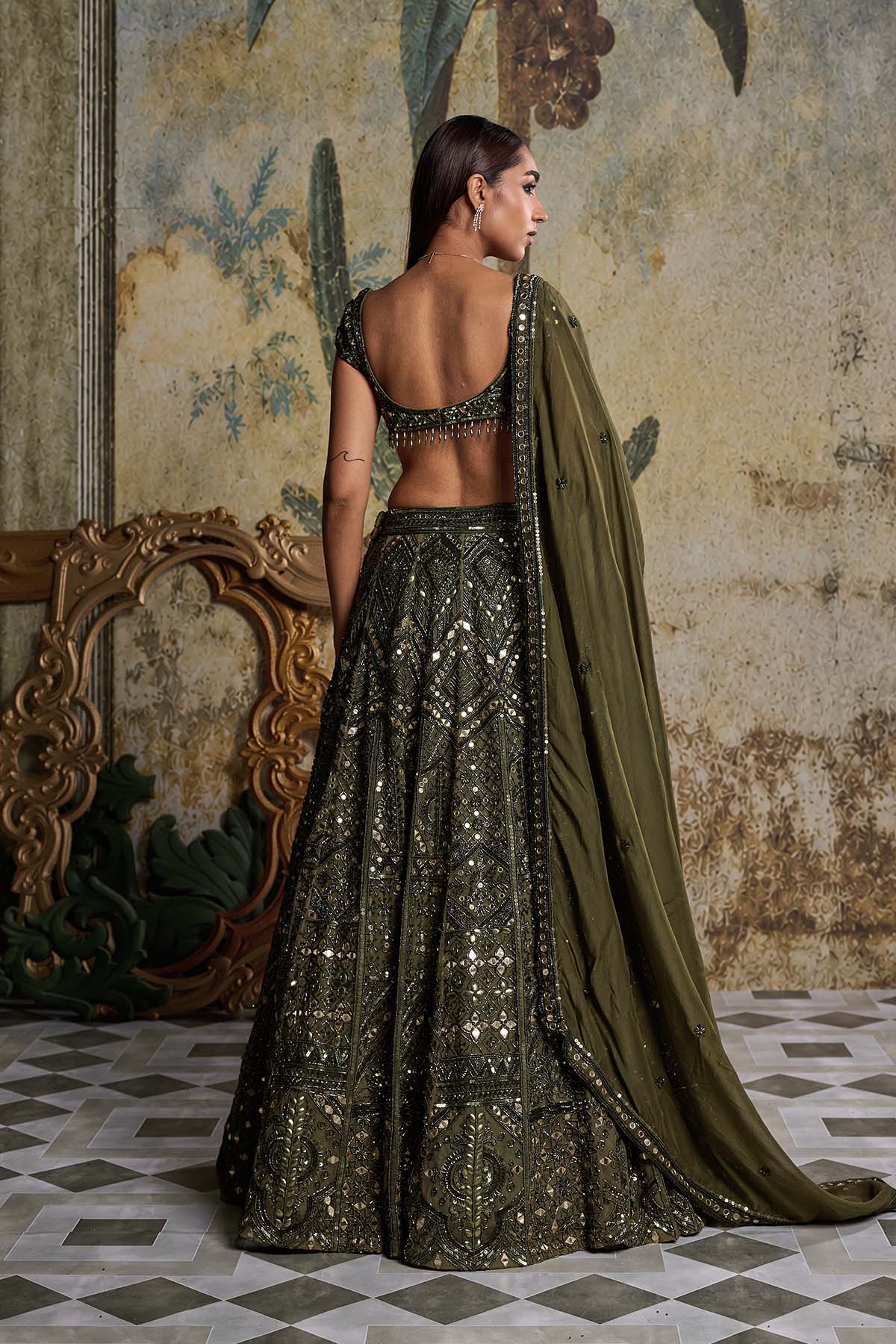 ALGAE GREEN EMBELLISHED LEHENGASET