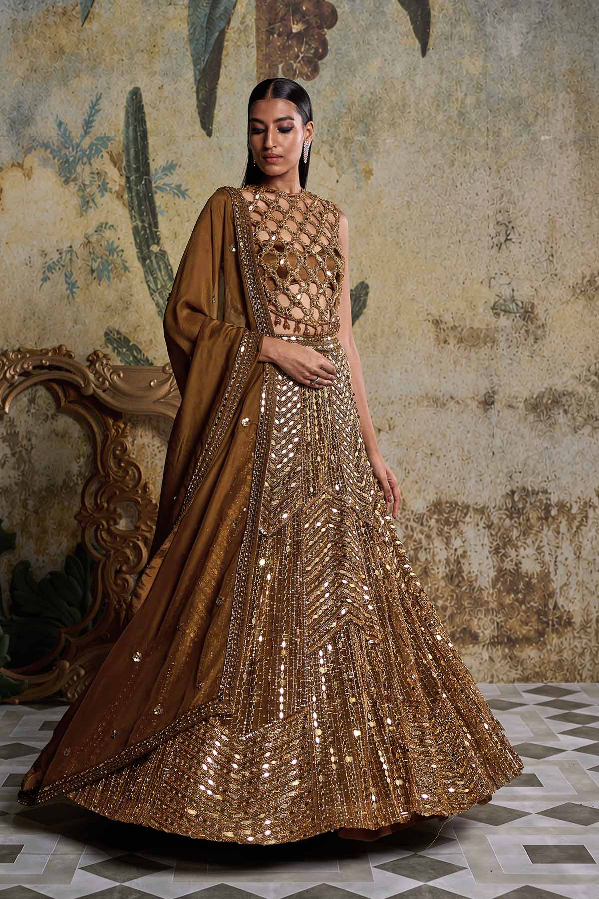 ANTIQUE GOLD EMBELLISHED LEHENGA SET