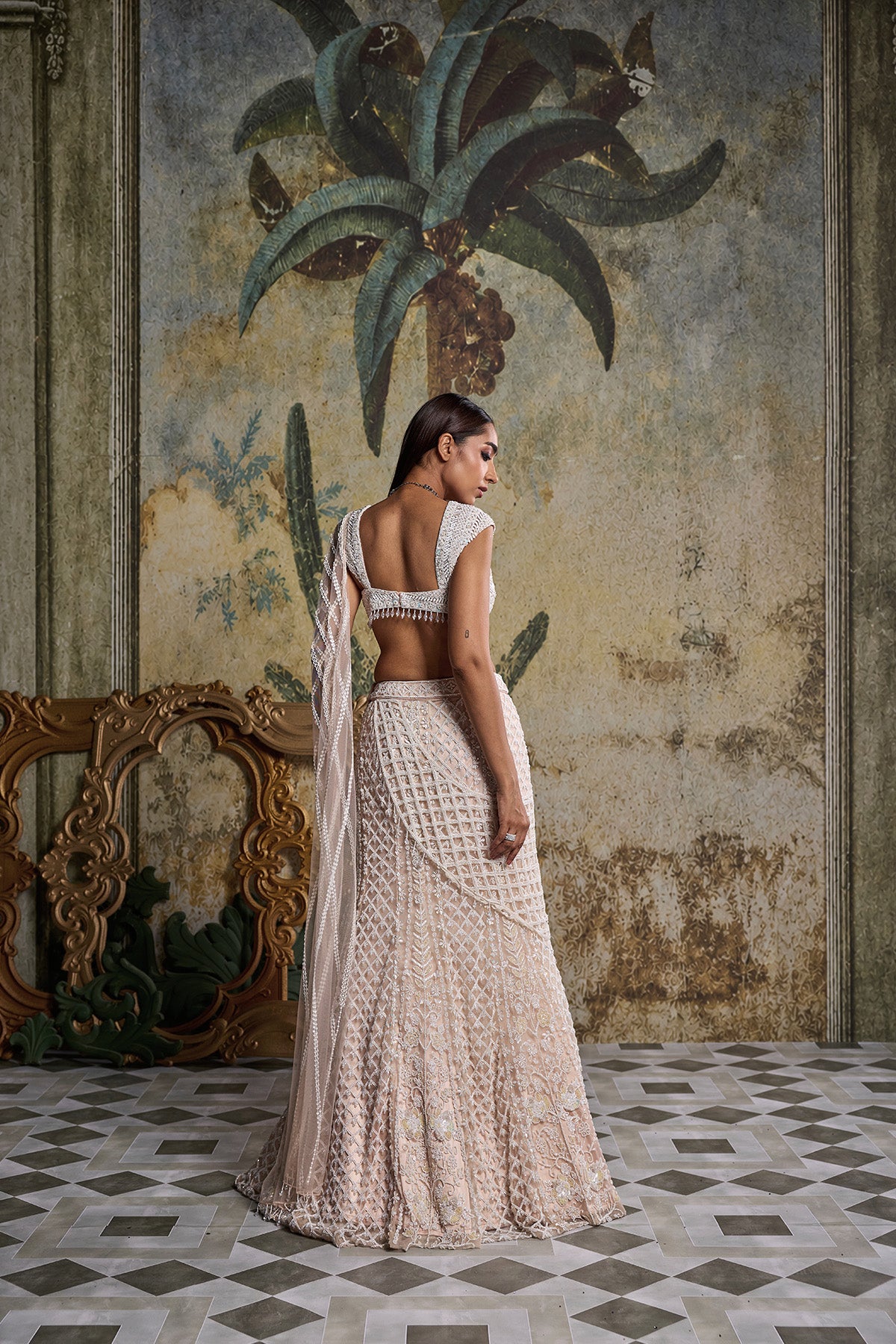 IVORY CUTWORK DRAPE EMBELLISHED SAREE SET