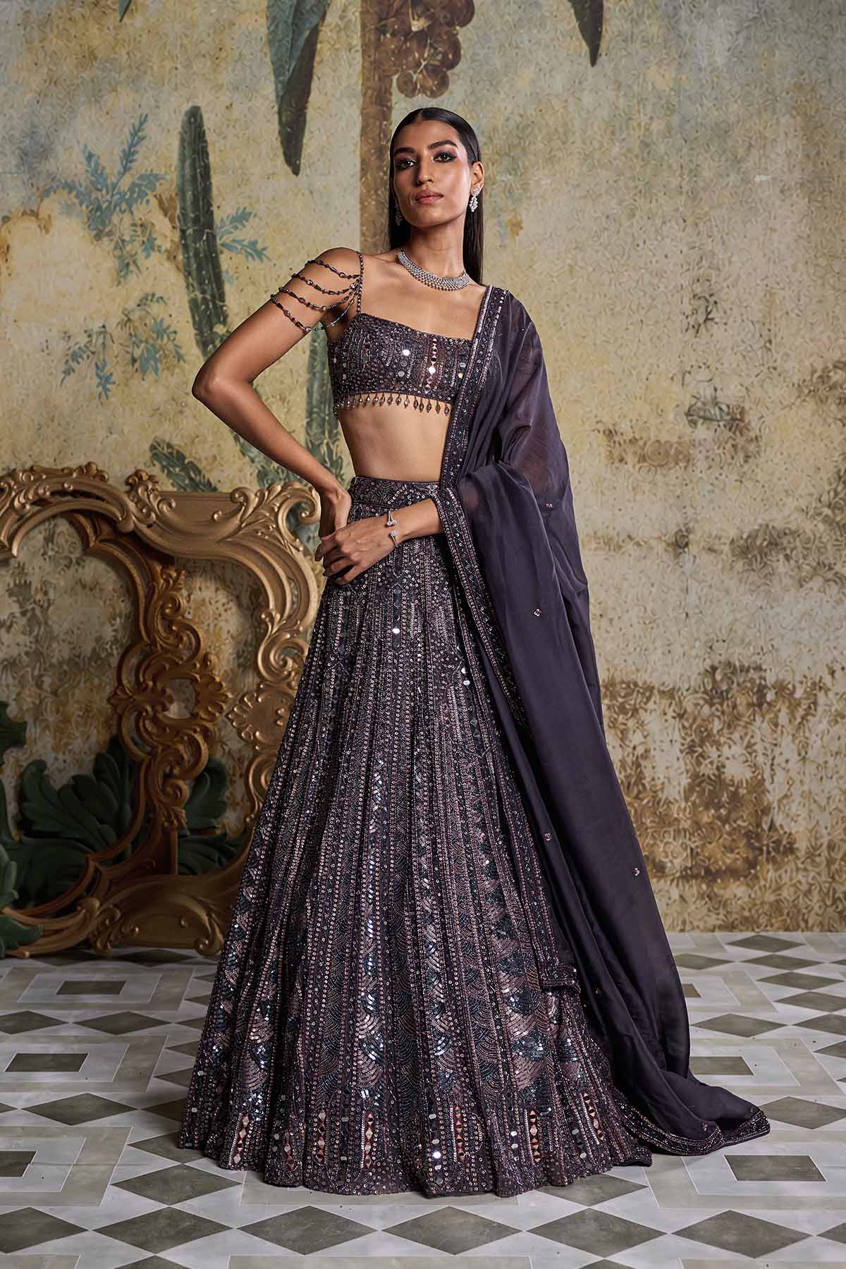 CHARCOL GREY EMBELLISHED LEHENGA SET