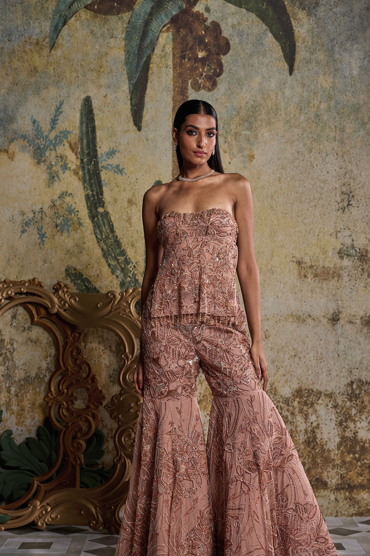 ROSE GOLD ABSTRACT FLORAL EMBELLISHED KURTI SET