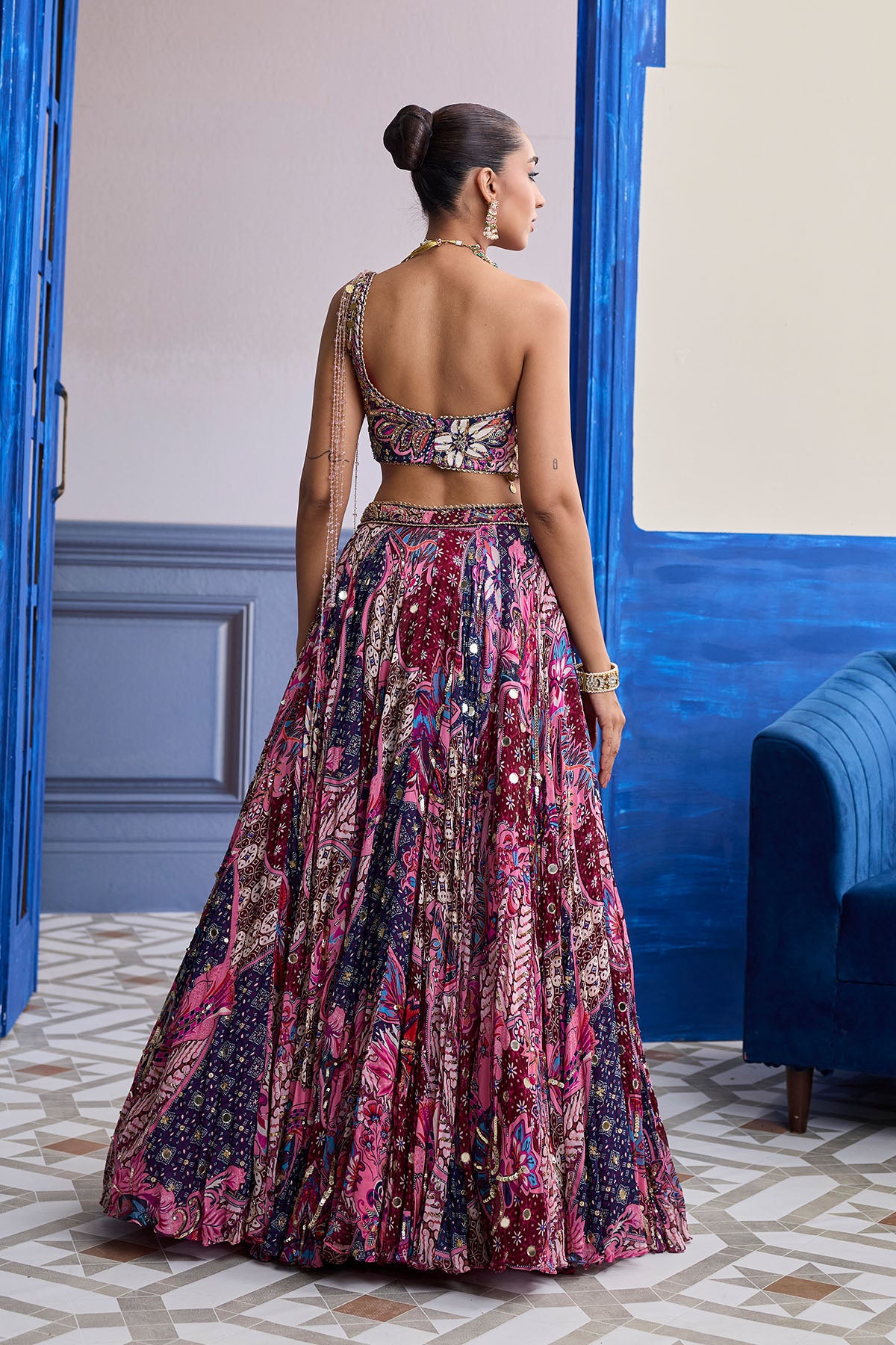 FUCHSIA FLORAL CORSET WITH HIGHLIGHTED LEHENGA SET