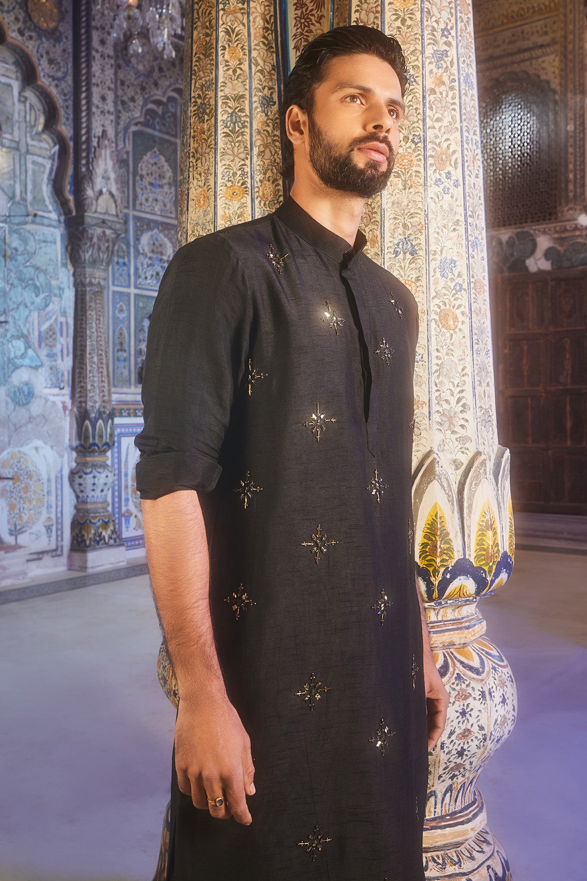 Black metallic embroidered kurta and pant