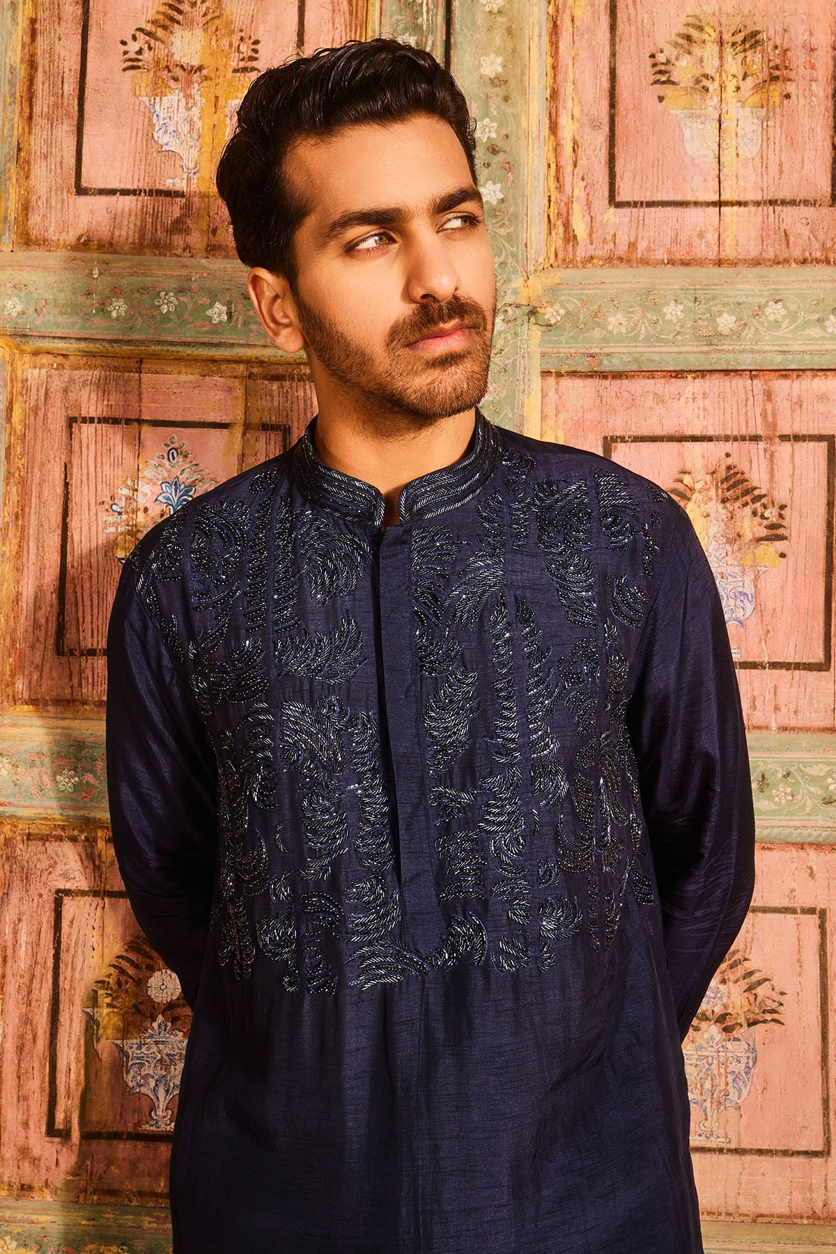 Dark blue embroidred kurta with pant