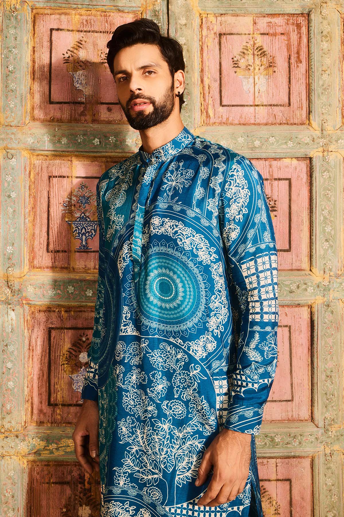 TEAL BLUE THIKRI PRINTED KURTA SET