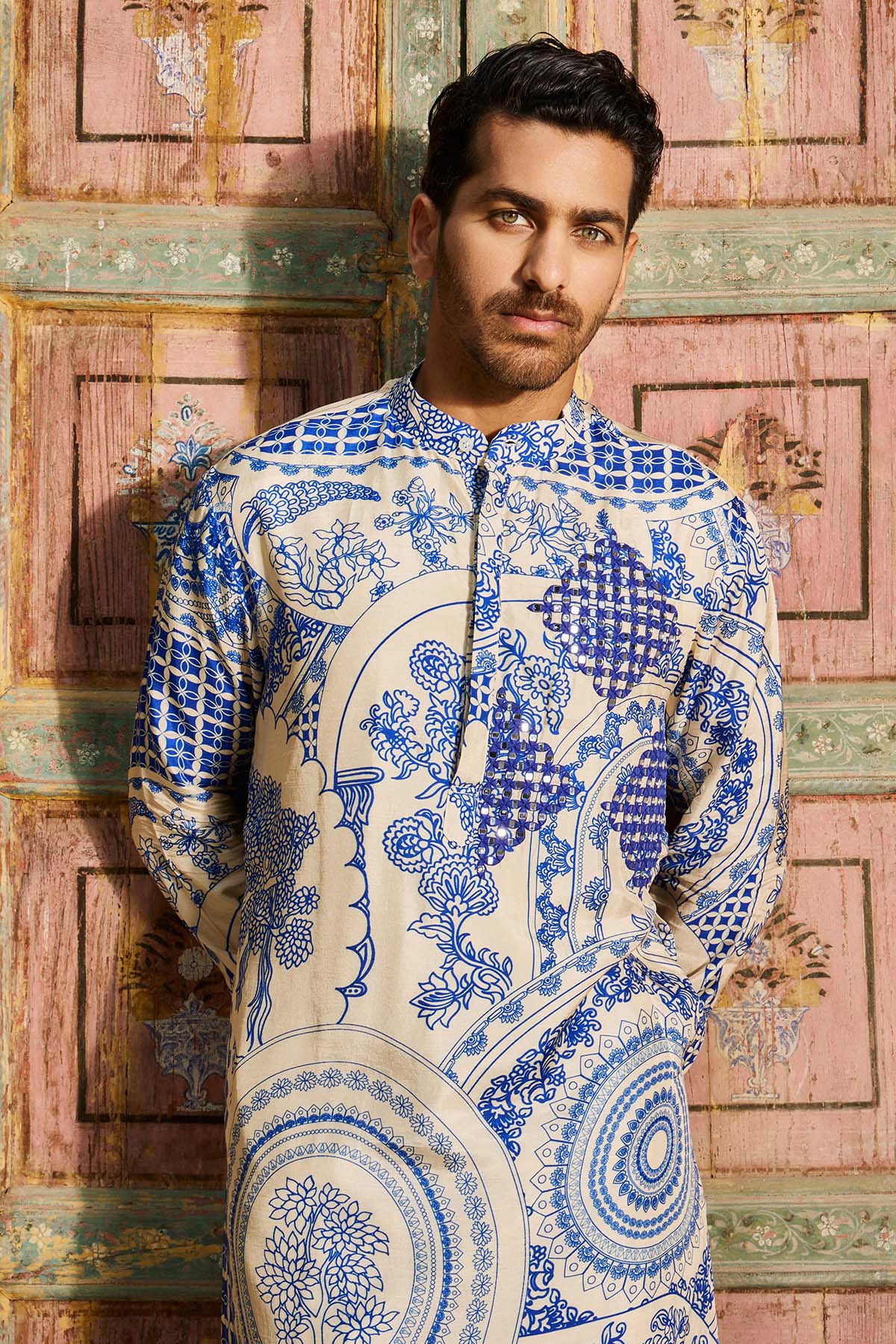 INDIGO BLUE THIKRI PRINT & HIGHLIGHTED KURTA SET