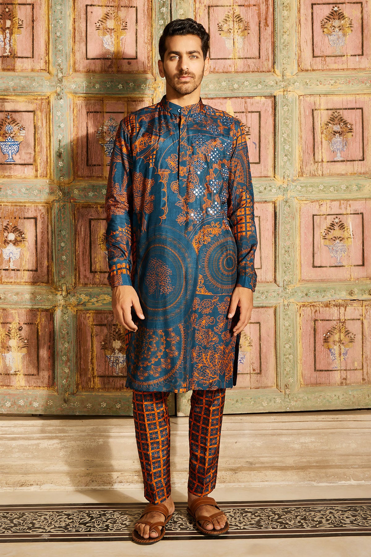 TEAL THIKRI PRINT & HIGHLIGHTED KURTA SET