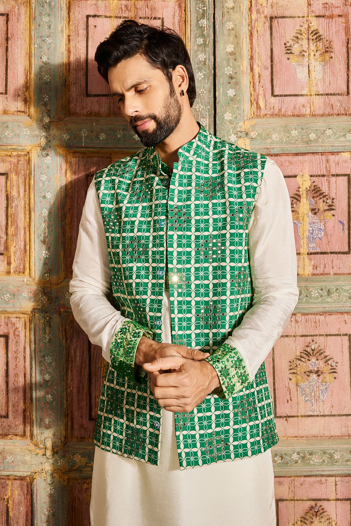 DARK GREEN GRID PRINT & HIGHLIGHTED BUNDY SET