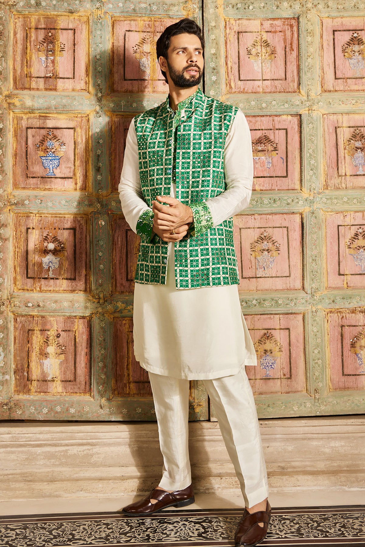 DARK GREEN GRID PRINT & HIGHLIGHTED BUNDY SET