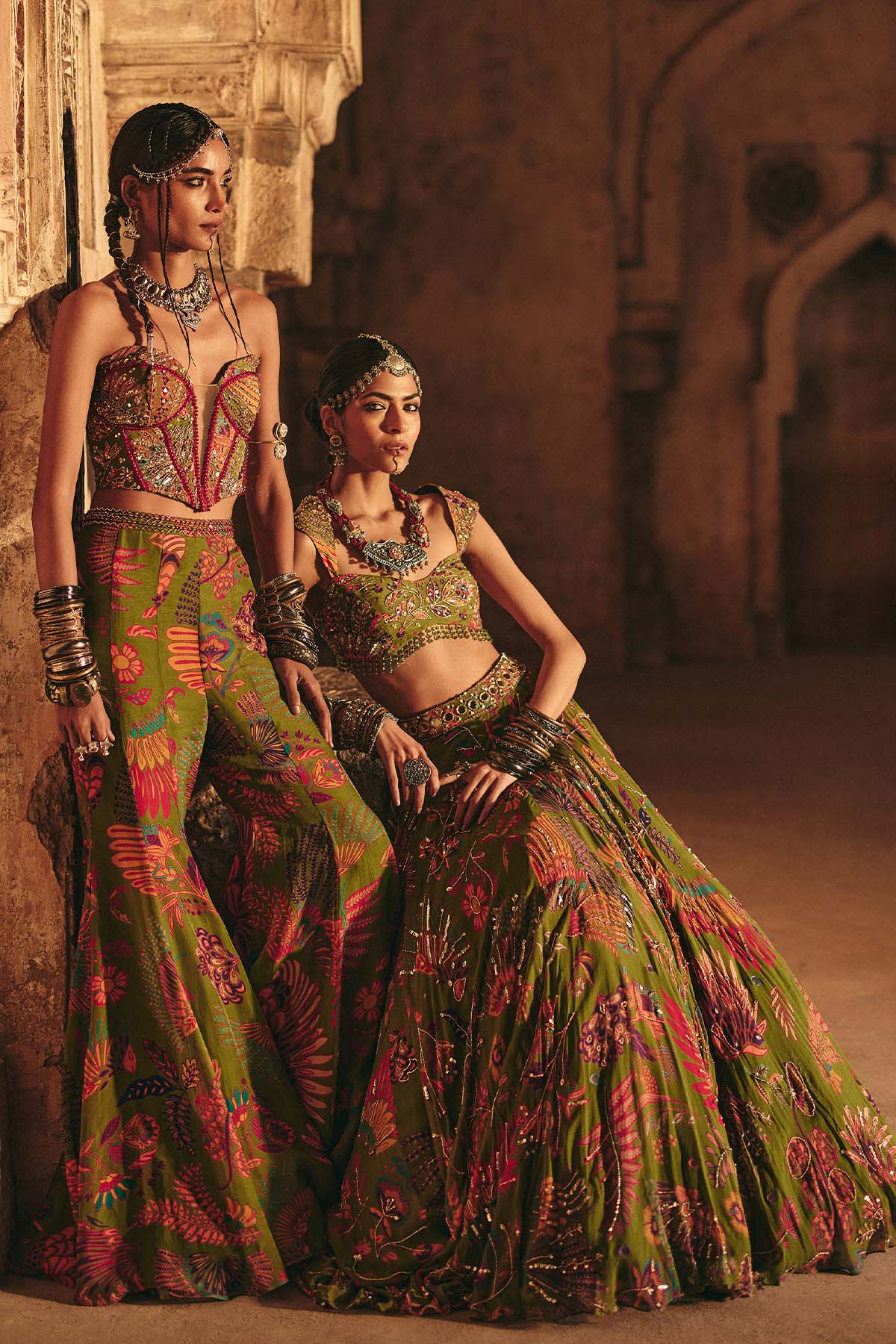 Pear Green Printed And Highlighted Lehenga Set