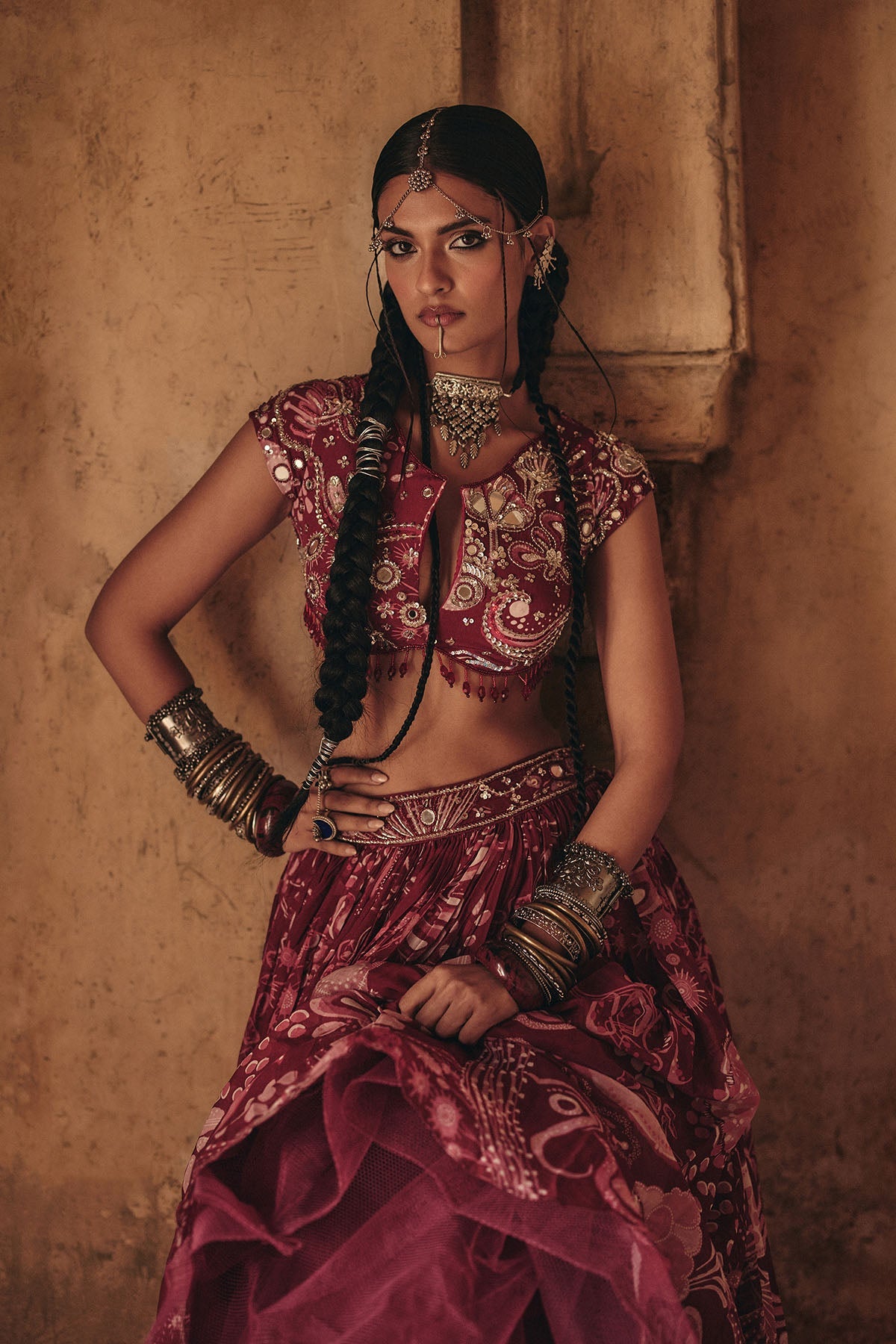 Scarlet Red Printed And Highlighted Lehenga Set