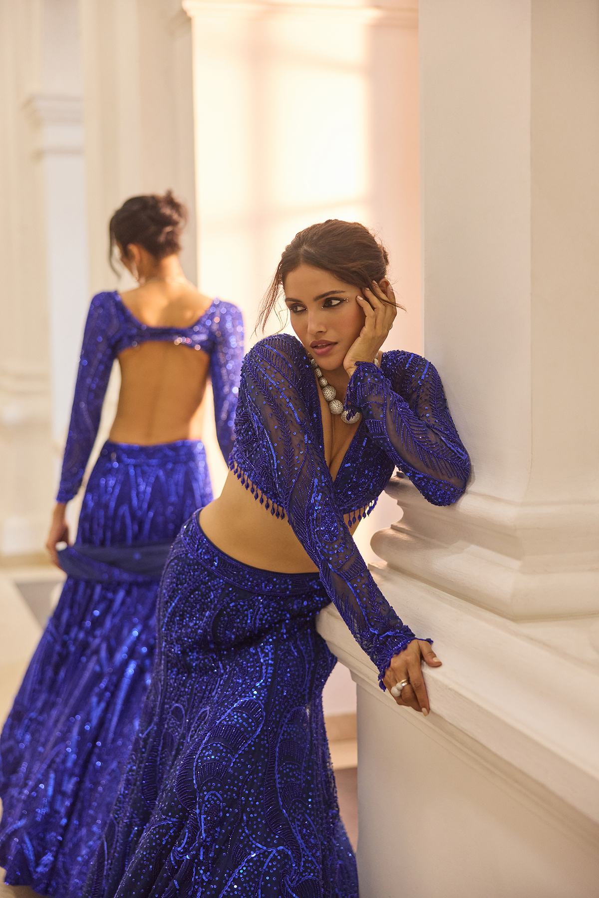 Electric Blue Embellished Mermaid Skirt Set