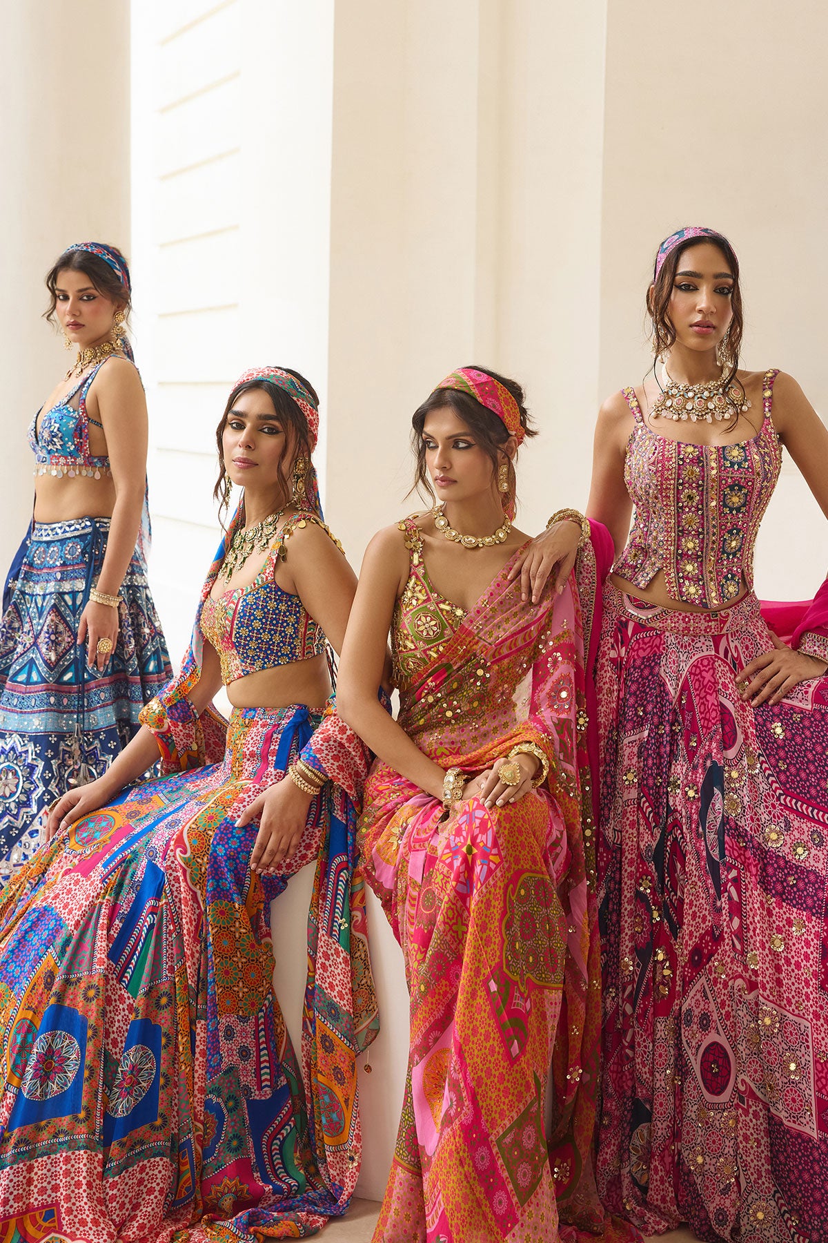 Fuschia Print And Highlighted Corset Blouse Lehenga Set