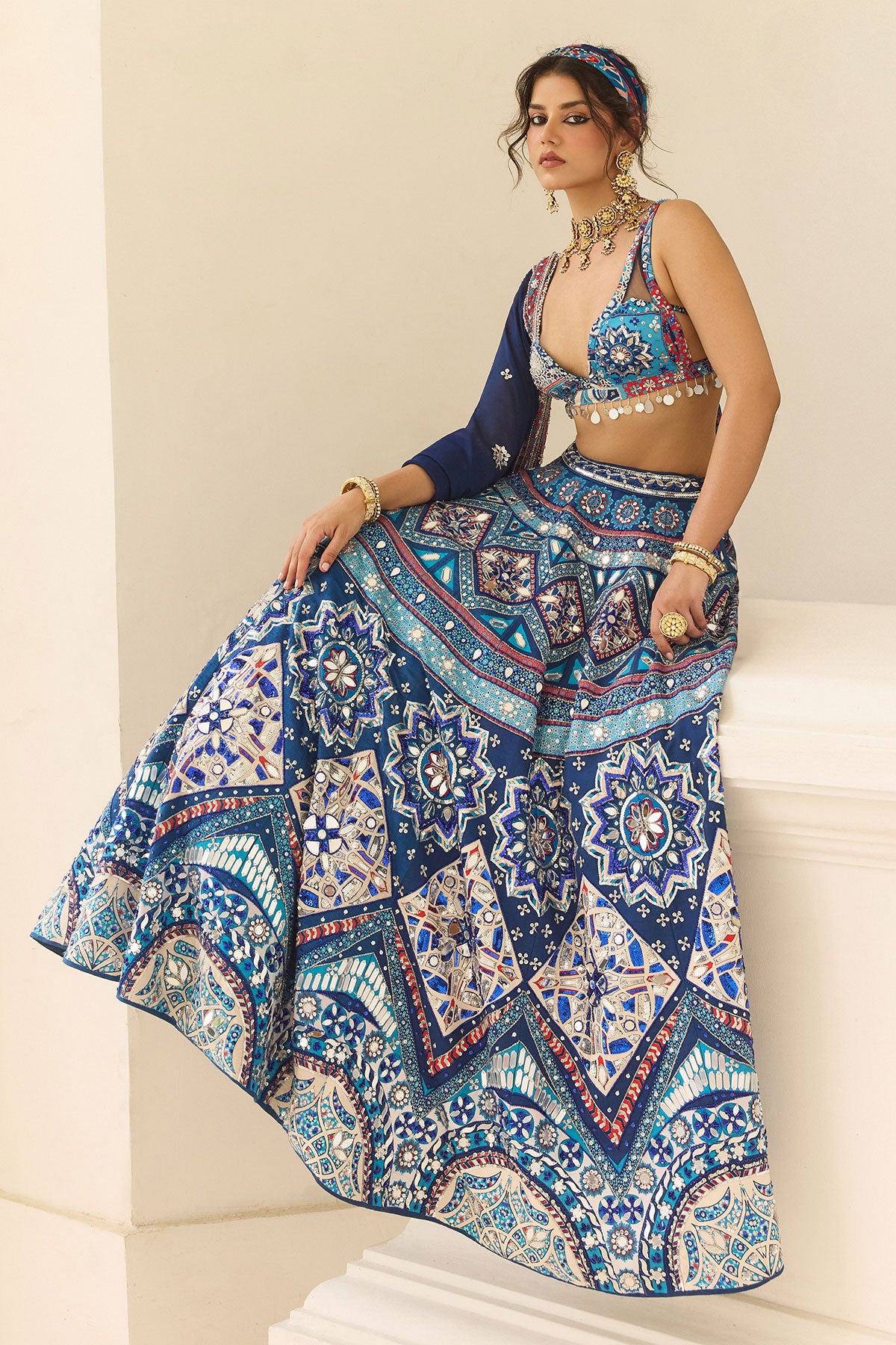 Teal Print And And Highlighted Lehenga Set