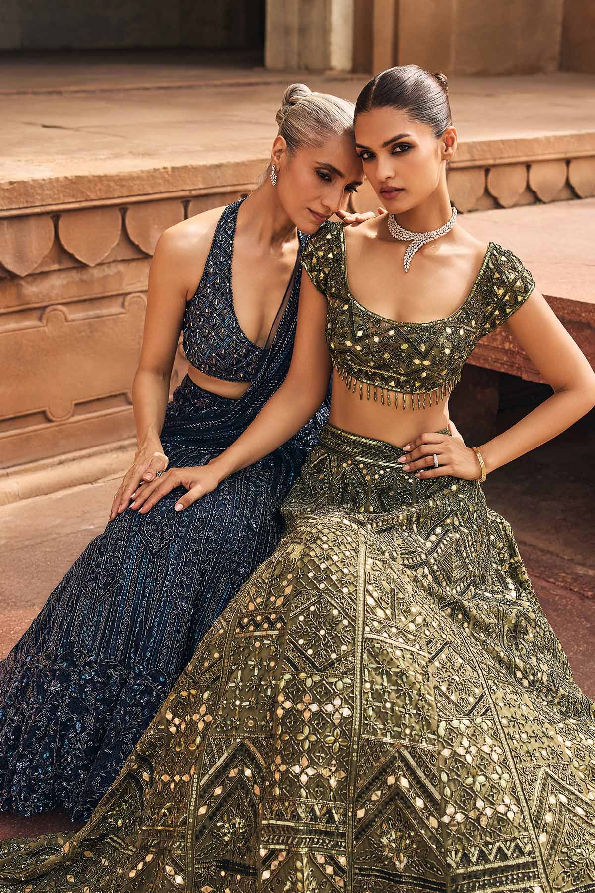 ALGAE GREEN EMBELLISHED LEHENGASET