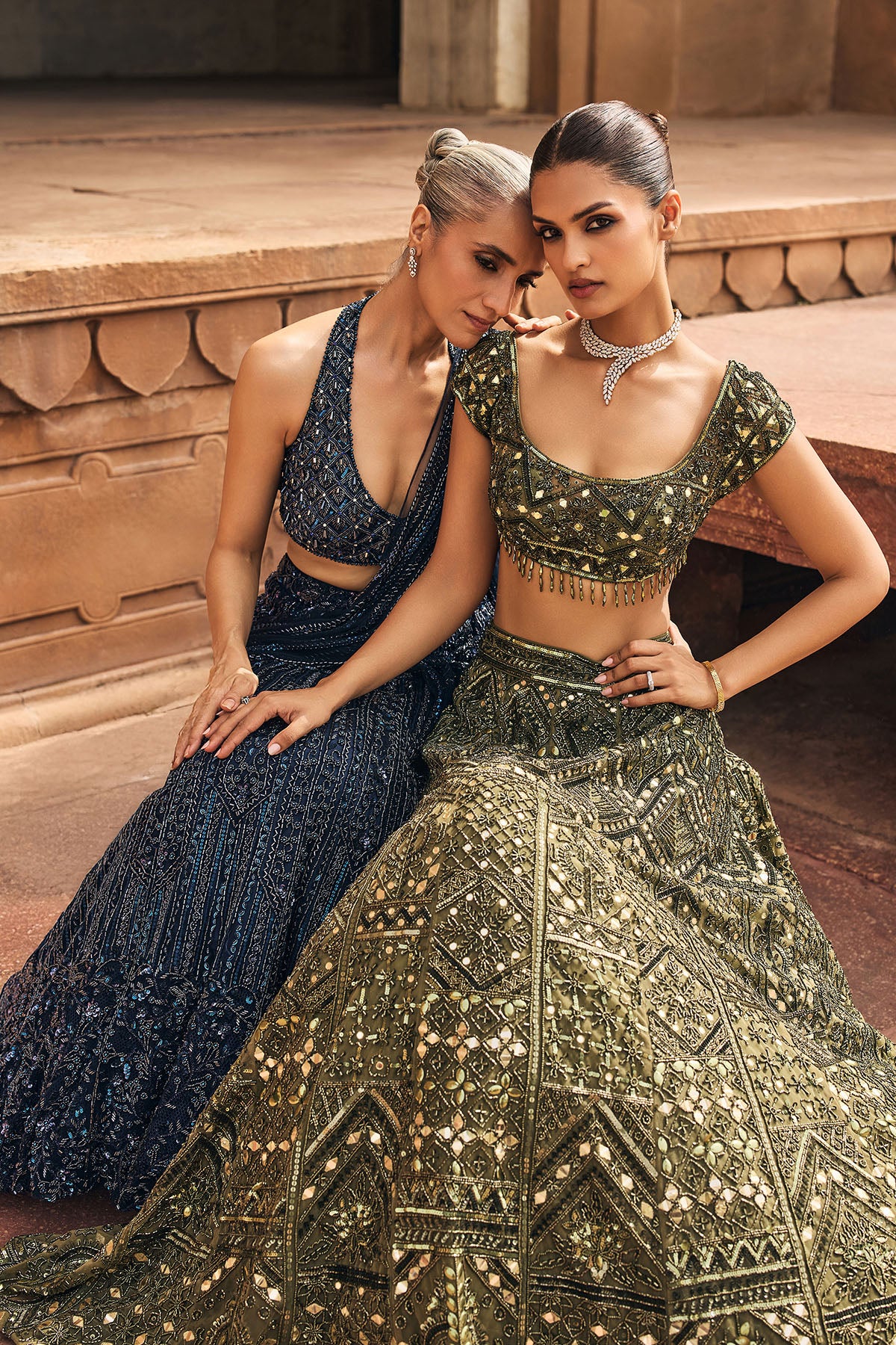 ALGAE GREEN EMBELLISHED LEHENGASET