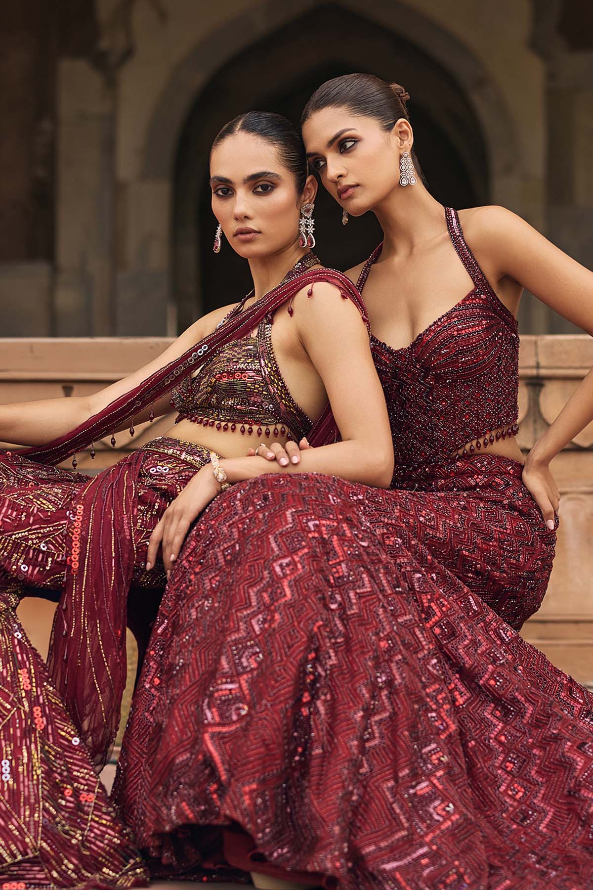 MAROON EMBELLISHED MERMIAD SET