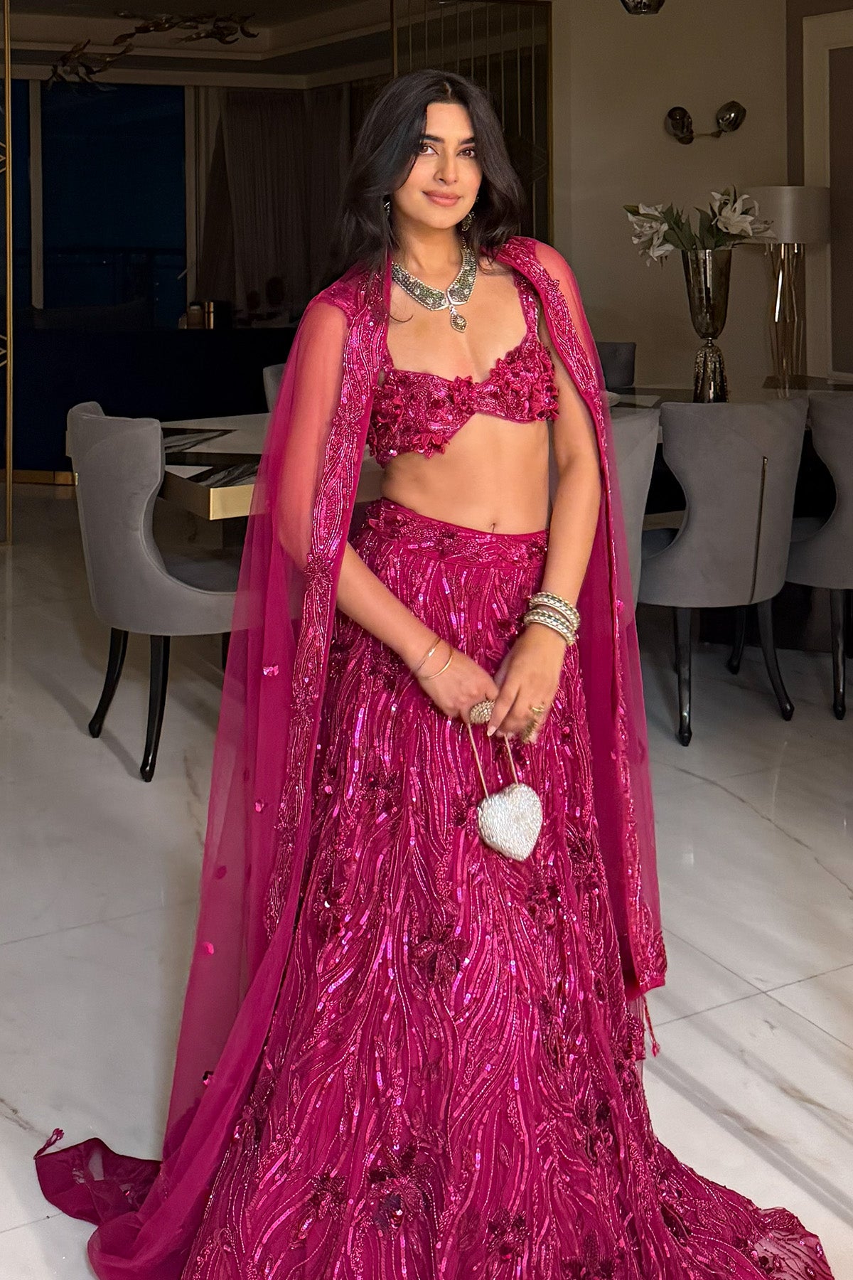 BHAVDEEP KAUR IN FUSCHIA PINK 3-D EMBELLISHED LEHENGA SET